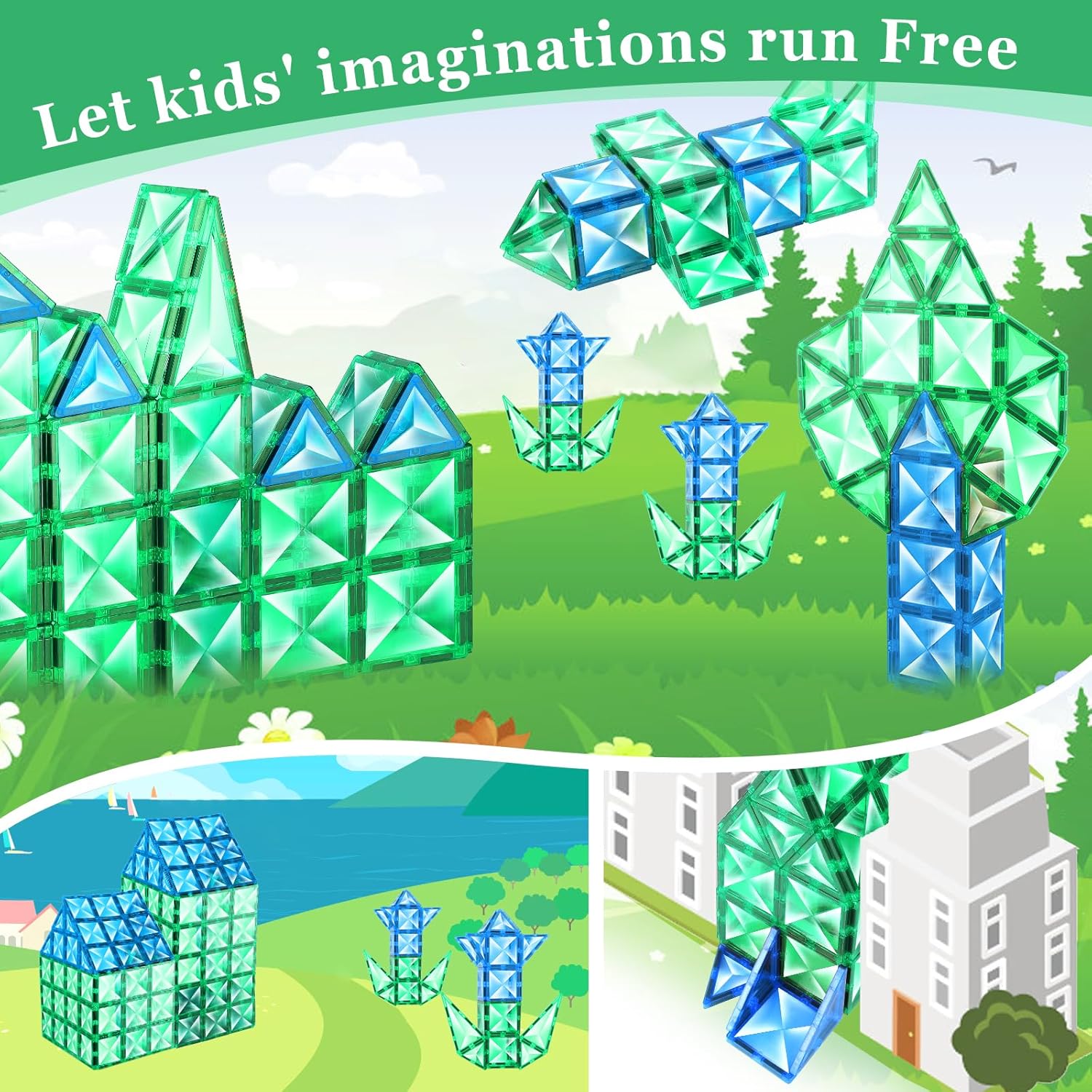 Azulejos magnéticos para niños de 3, 4, 5, 6, 7, 8 años, bloques de construcción magnéticos, juguetes STEM sensoriales Montessor para niños,