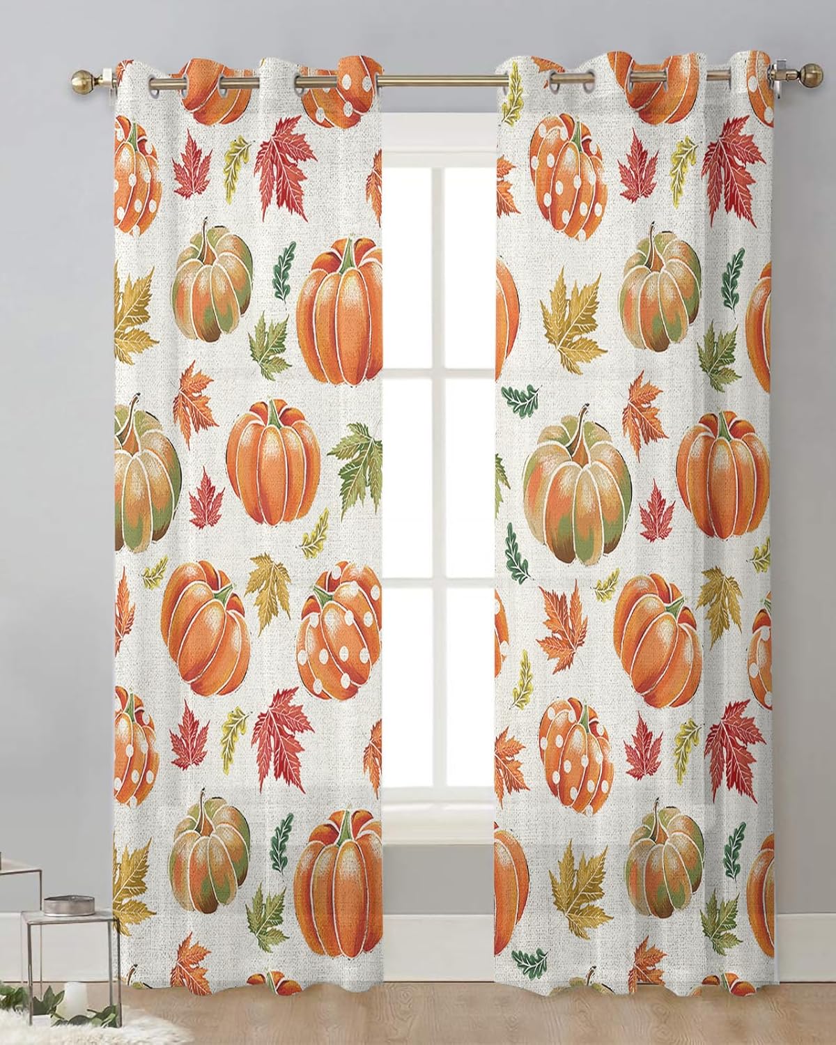 2 paneles de cortinas traslúcidas de otoño para Acción de Gracias de 39 pulgadas de largo, para sala de estardormitorio, cortinas rústicas de