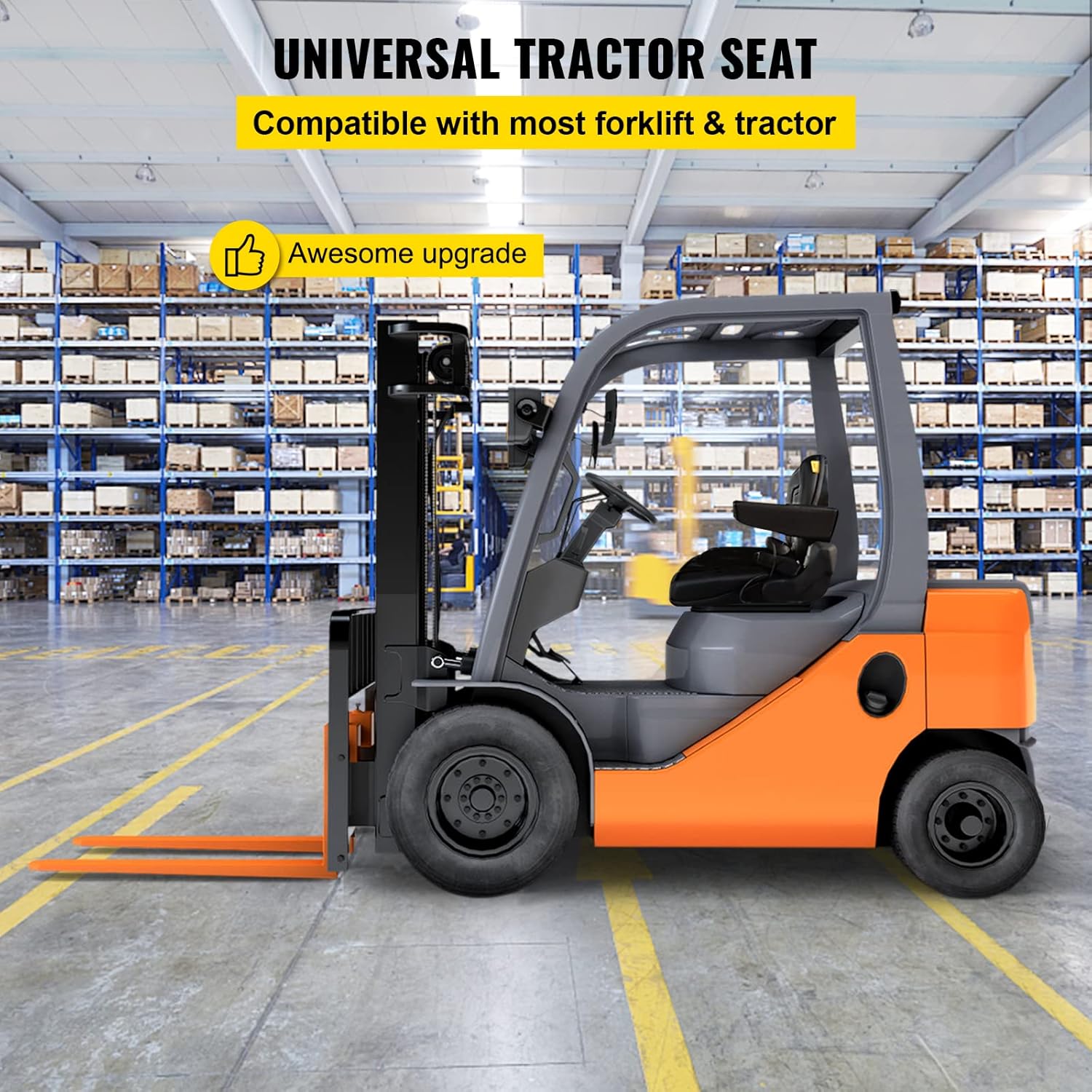 Bestauto Asiento de carretilla elevadora plegable universal con cinturón de seguridad retráctil, reposabrazos, asiento ajustable para excavadora,