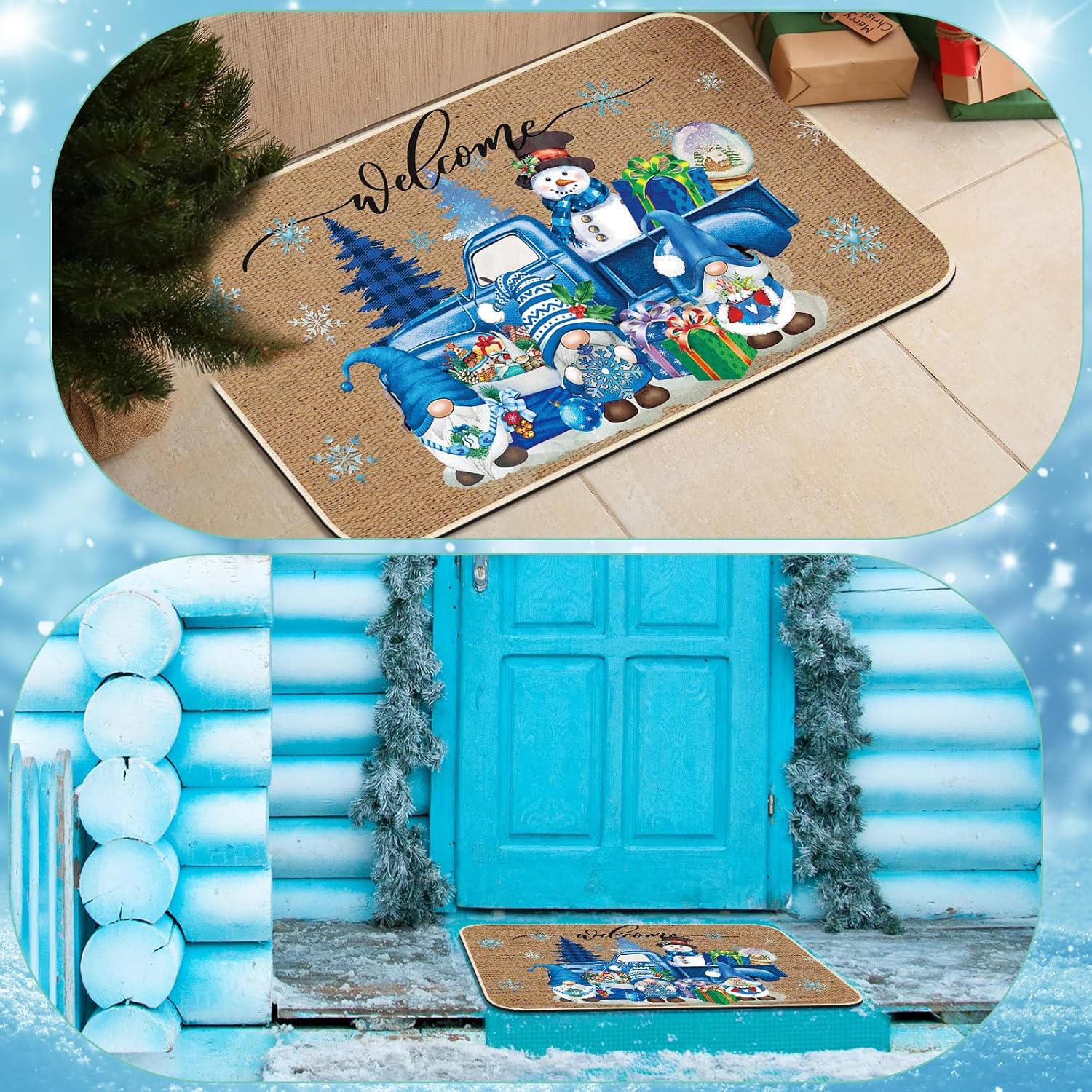 Tapetes de Navidad para puerta de invierno, antideslizantes, para casa de campo, exteriores, interiores, muñeco de nieve, gnomo, copo de nieve,