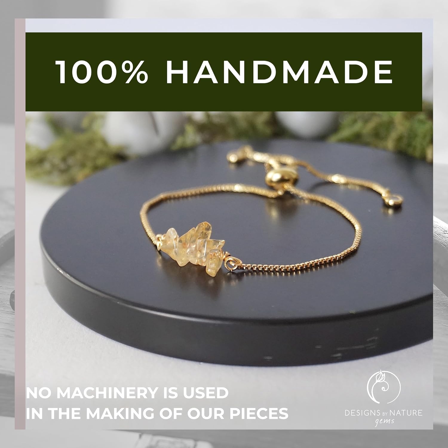 Designs by Nature Gems Citrine Crystal Bracelet, November Birthstone Jewelry, Adjustable Slider Chain Bolo Bracelet, Gold Plated Chakra Bar