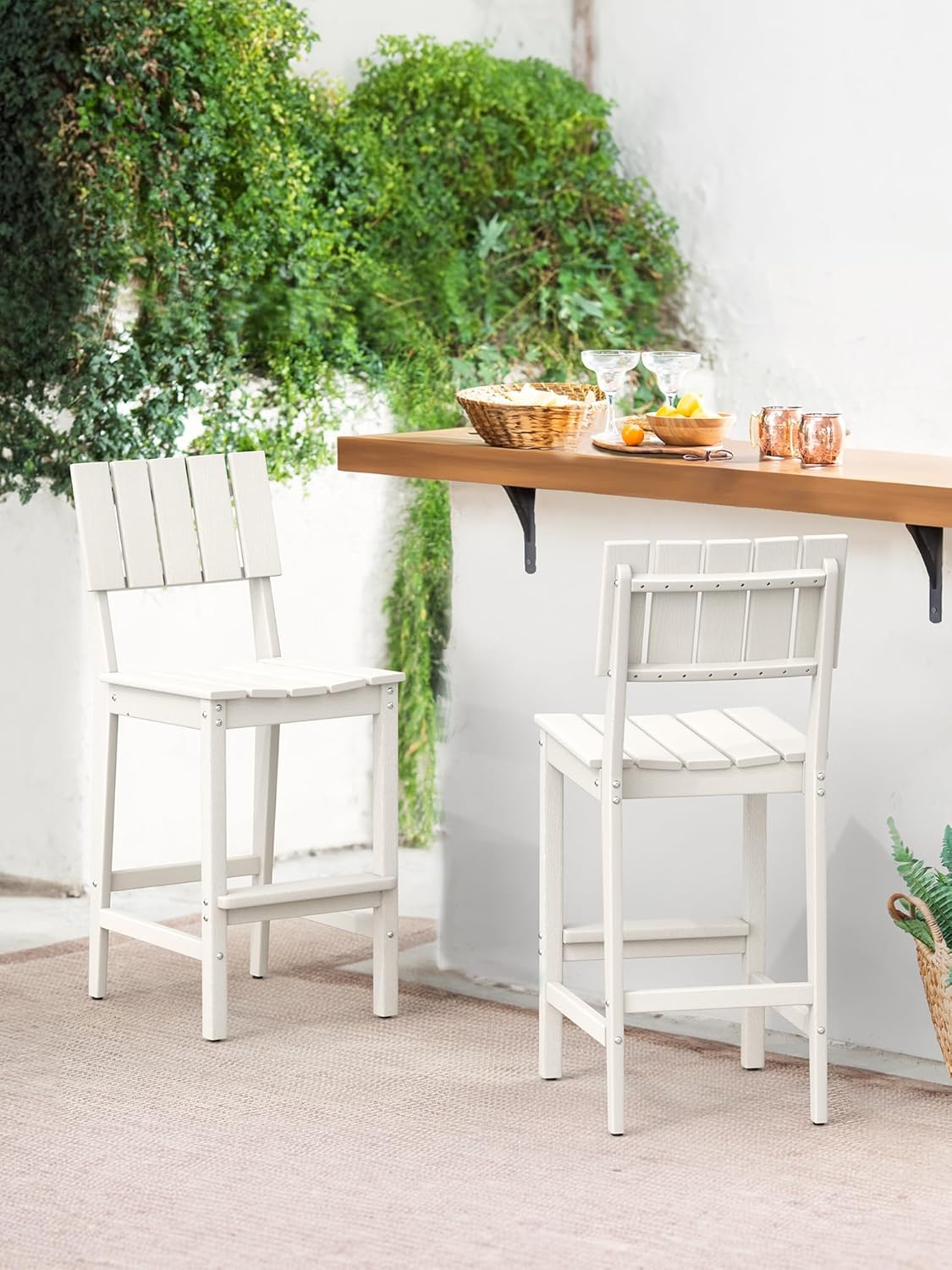 Homenjoy Juego de 2 taburetes de bar para patio, sillas Adirondack altas de polietileno de alta densidad resistentes a la intemperie, sillas
