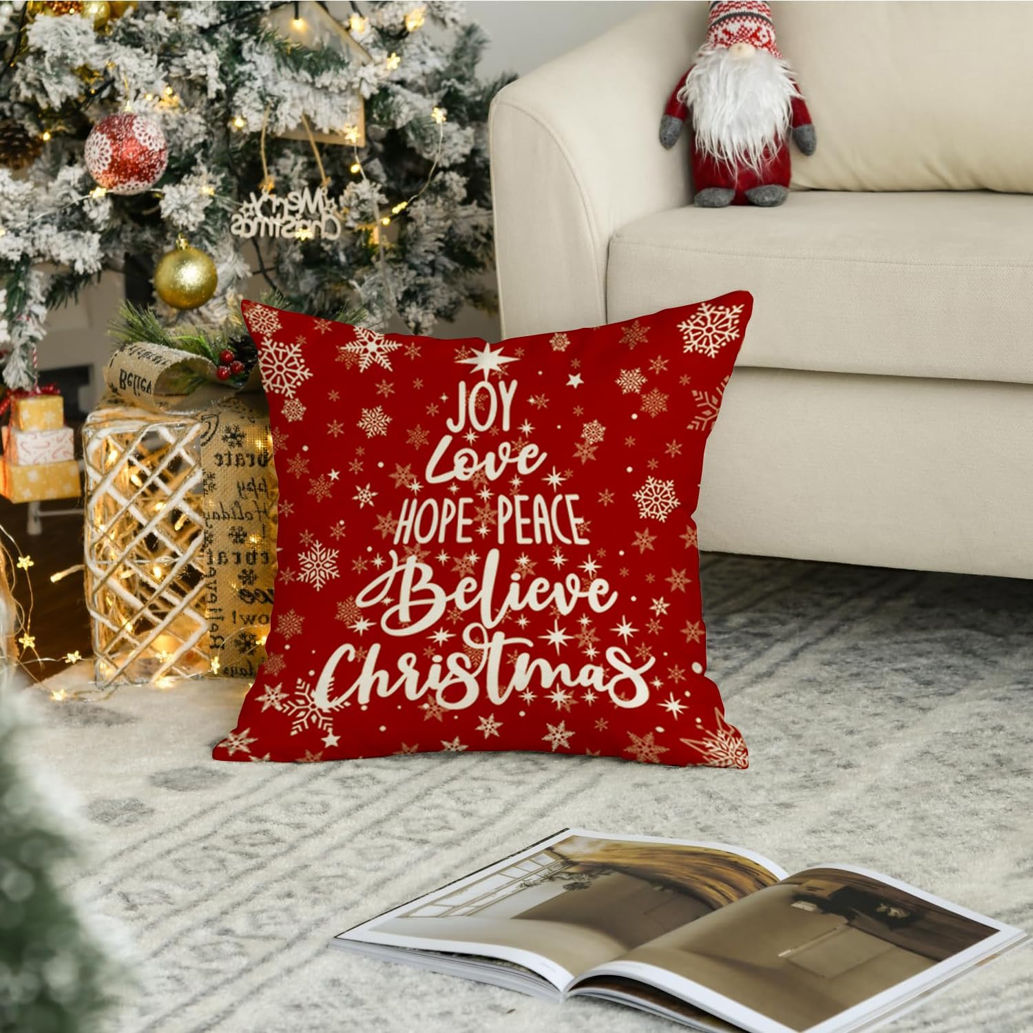RABUSOFA Red Believe – Fundas de almohada navideñas de 18 x 18 pulgadas, fundas de almohada decorativas de Navidad, fundas de cojín de Navidad con
