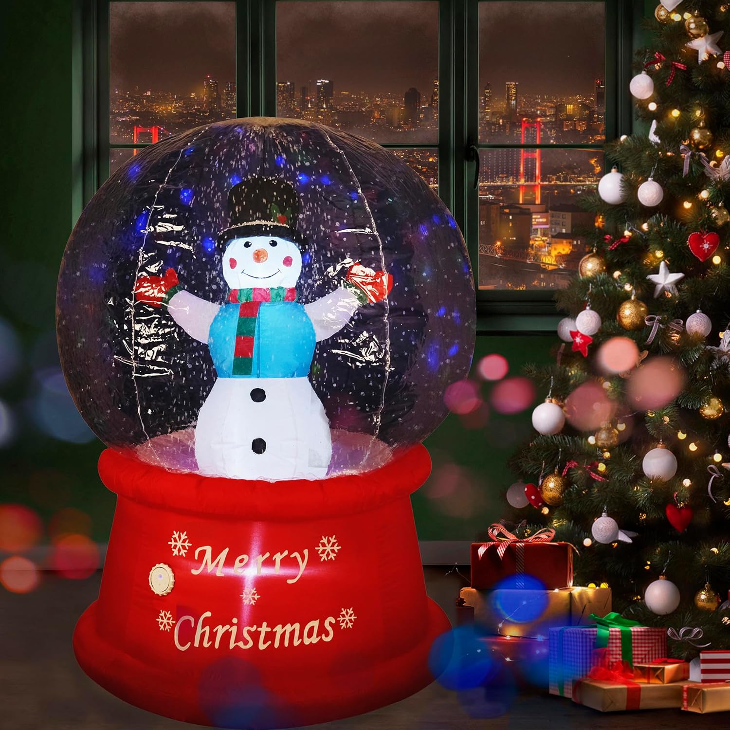 Beyond Your Thoughts Globo de nieve inflable de Navidad 2023 de 6 pies con muñeco de nieve de música, soplador de aire con luz LED brillante,