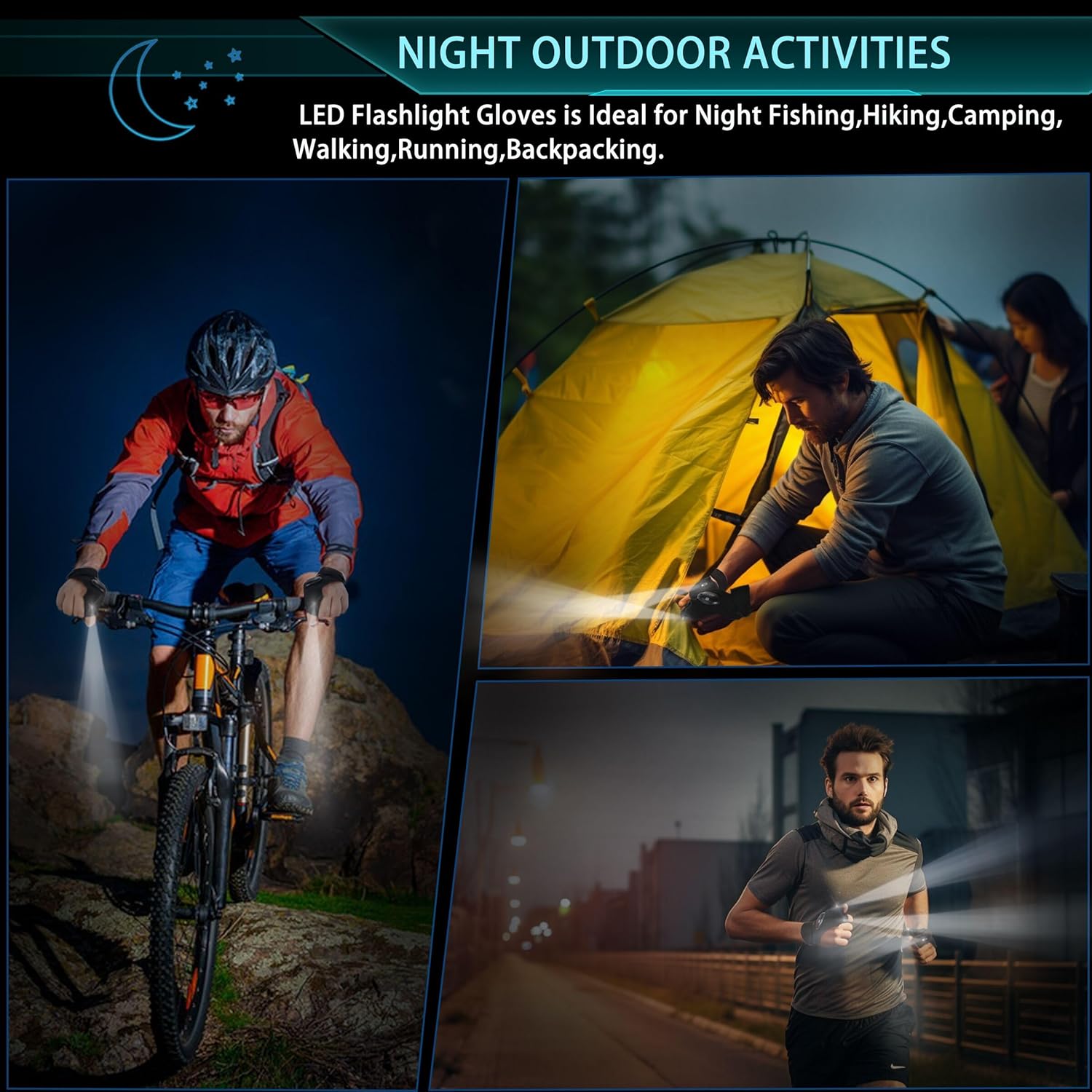 Guantes de linterna LED para hombres, regalo para el Día del Padre, herramientas de luces manos libres, herramientas para pesca, camping,