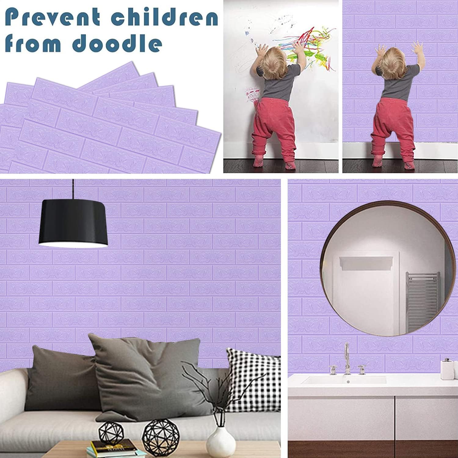 Paneles de pared 3D, cobertura de 14.5 pies cuadrados, adhesivo imprimible con paneles de pared de espuma de polietileno autoadhesivos impermeables