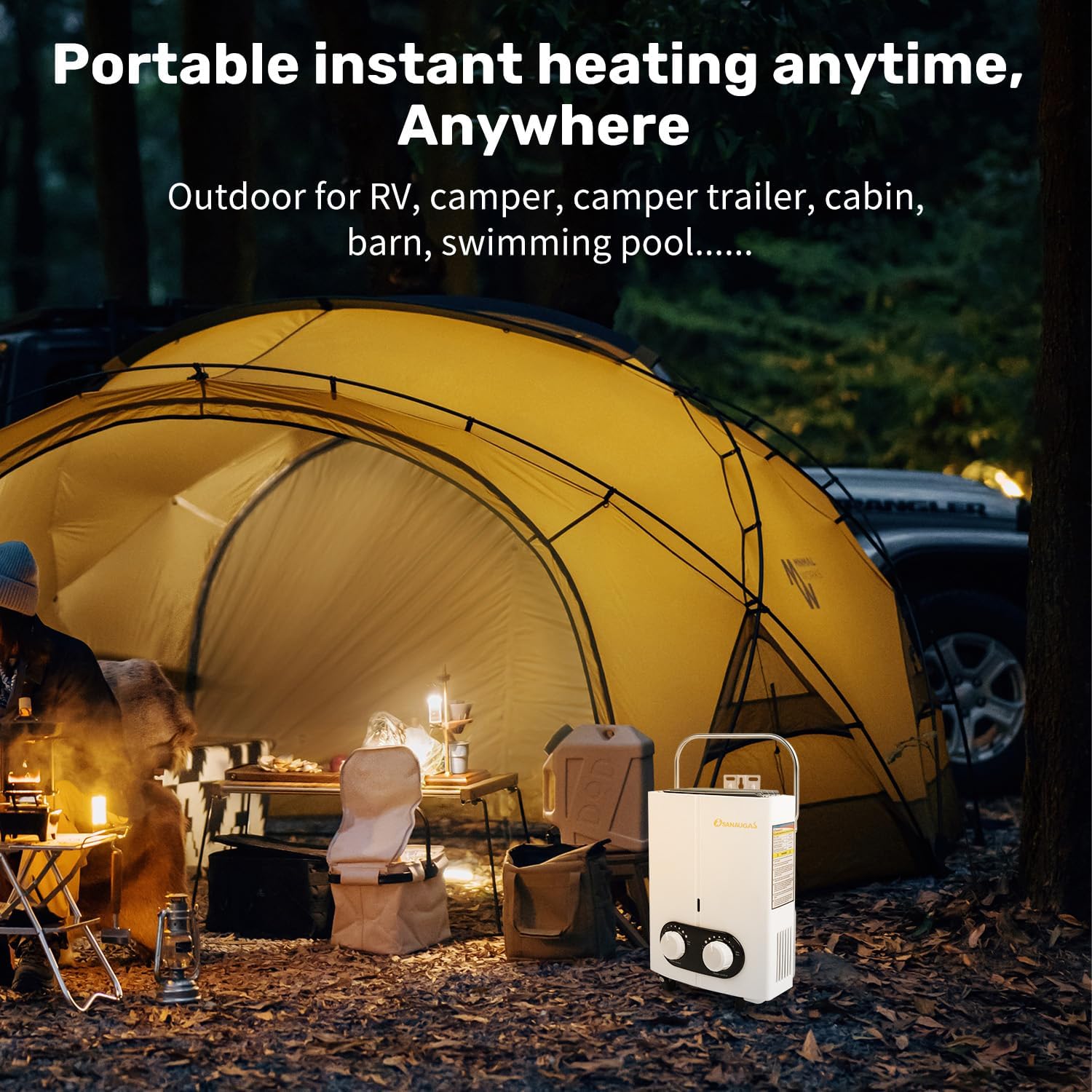 Calentador de agua de propano portátil sin tanque, 1.45GPM 5.5L, calentador de agua caliente instantáneo, uso al aire libre para RV, cámper,