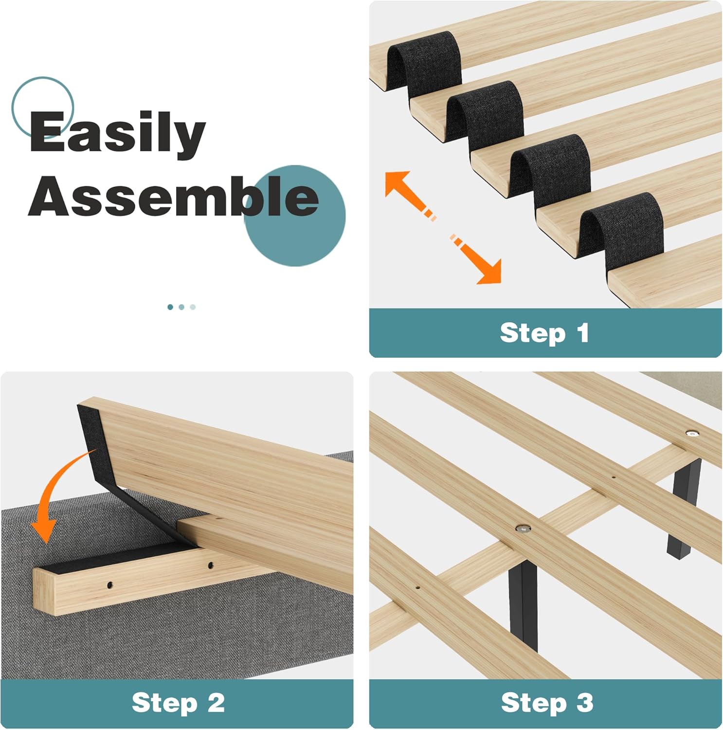 Lifezone Base de cama Queen con cabecero, marco de cama tapizado de lino con soporte de listones de madera, no necesita somier, pies resistentes,