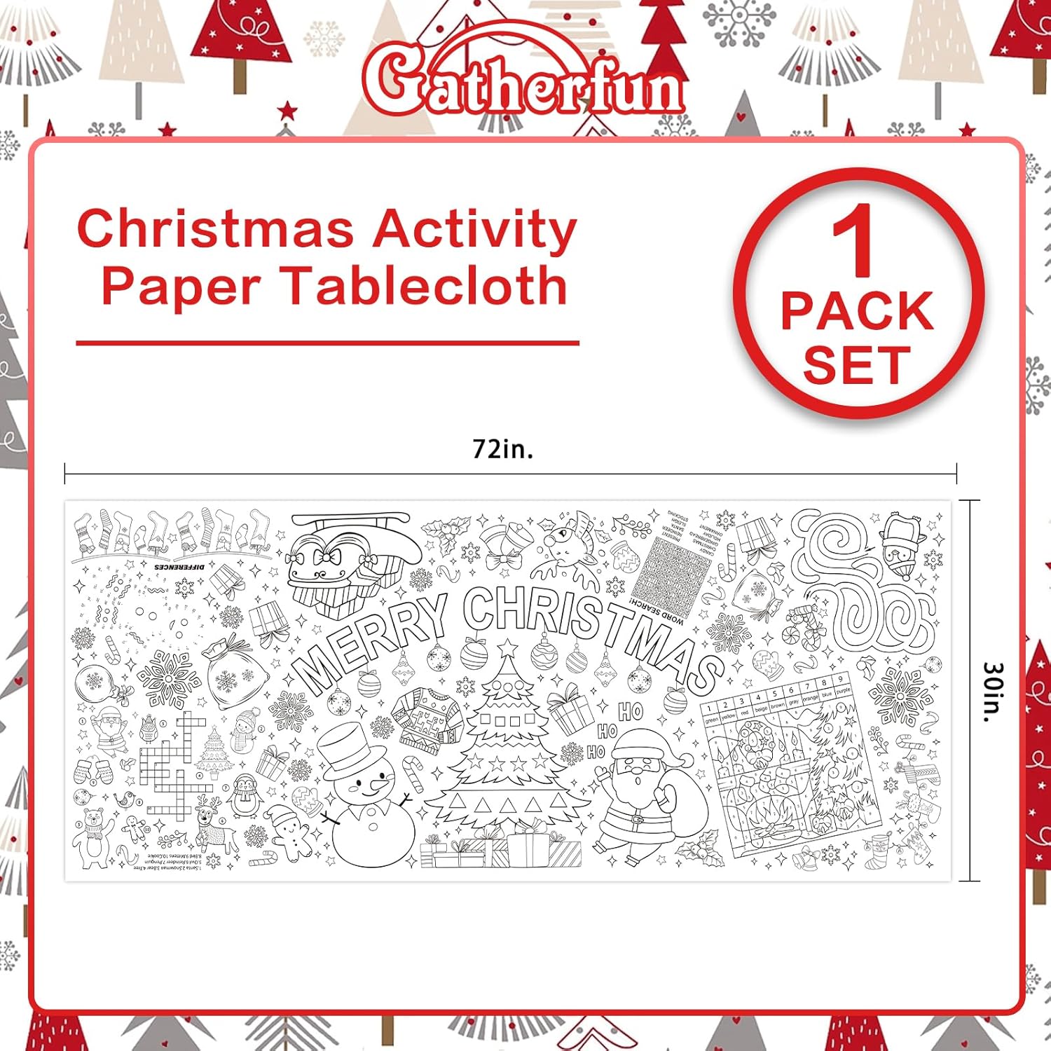 Gatherfun Decoraciones de Navidad  Póster versátil de actividades de 30 x 72 pulgadas, pancarta para colorear para fiestas escolares y eventos