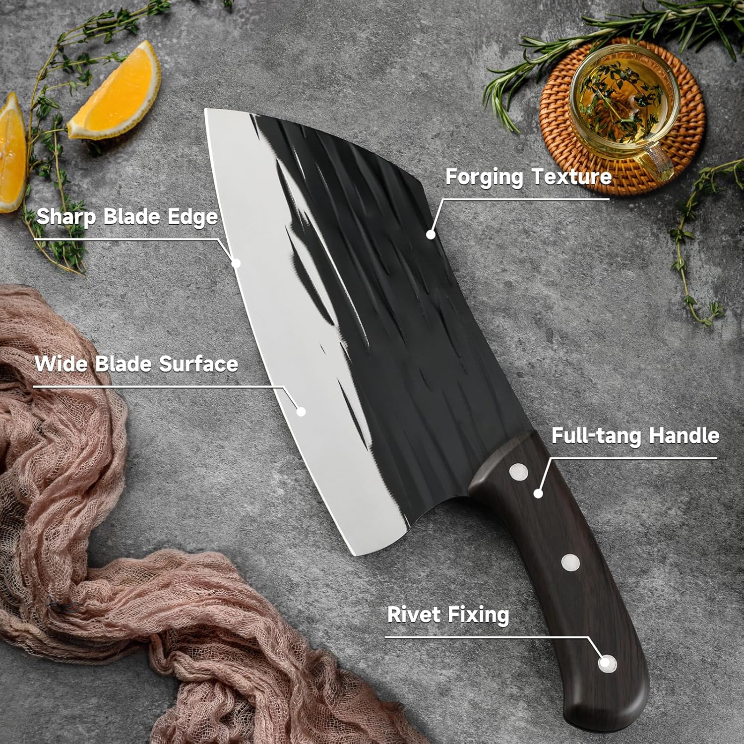 Cuchillo de carnicero, 7 pulgadas profesional para carne, ultra afilado, peso ligero, forjado, chino, cuchilla completa