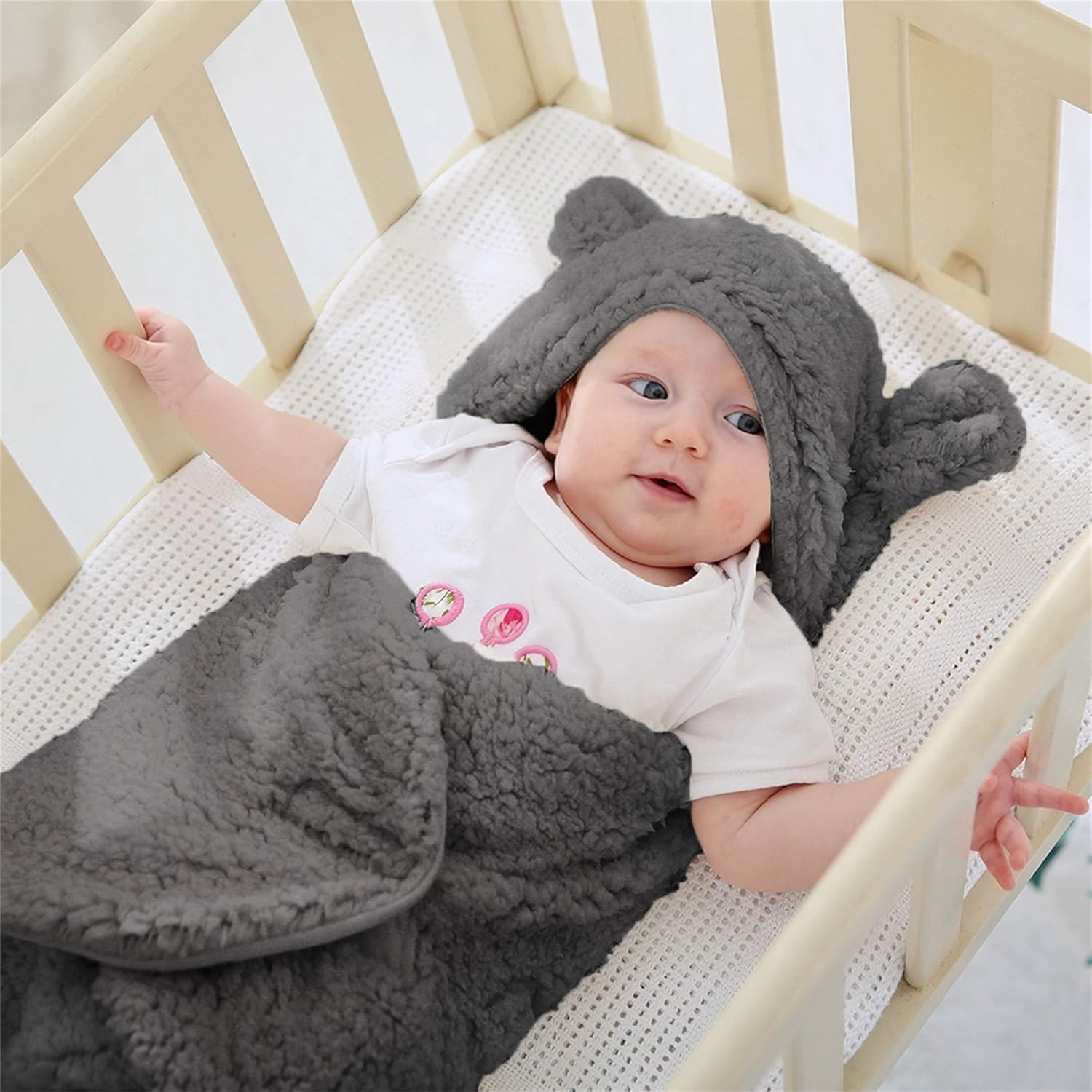 XMWEALTHY – Manta de peluche para recién nacidos, Lindo, talla única , Gris oscuro