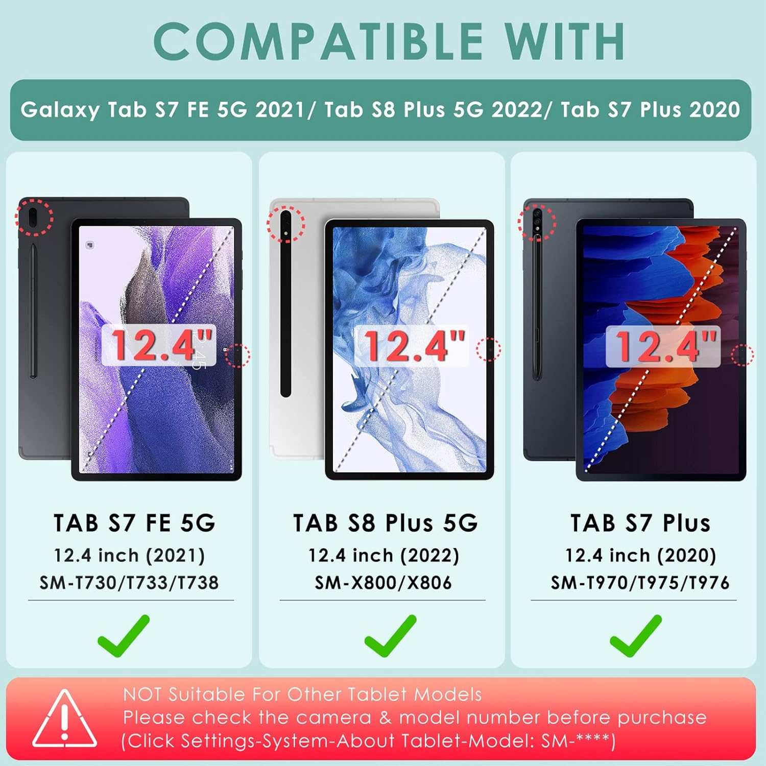 DETUOSI Funda giratoria de 360 para Samsung Galaxy Tab S7 FE 5G de 12.4 pulgadas 2021, Galaxy Tab S8 Plus Funda para tableta 5G 2022, Galaxy Tab S7