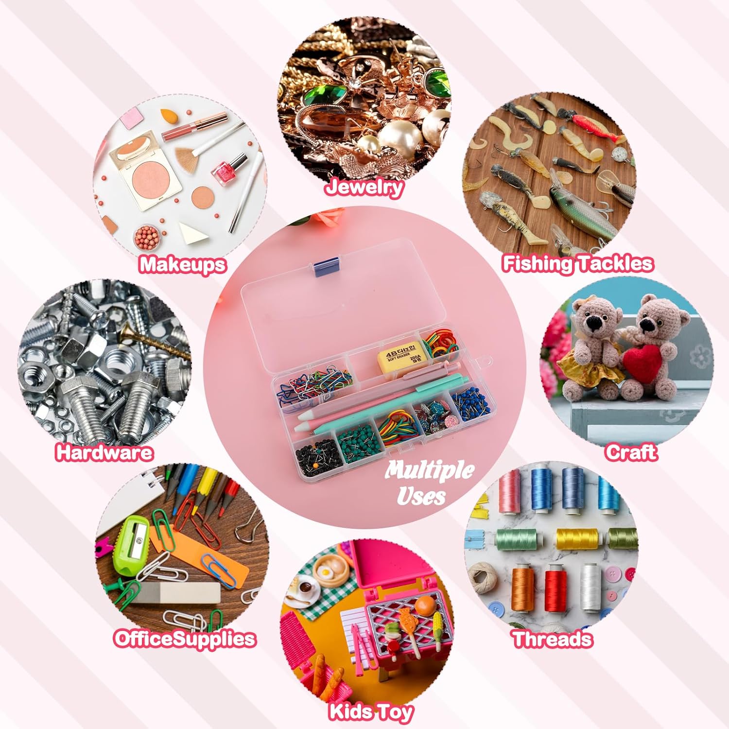 WLLHYF Caja organizadora de plástico transparente de 15 rejillas, caja de almacenamiento para manualidades, manualidades, joyería, aparejos de pesca