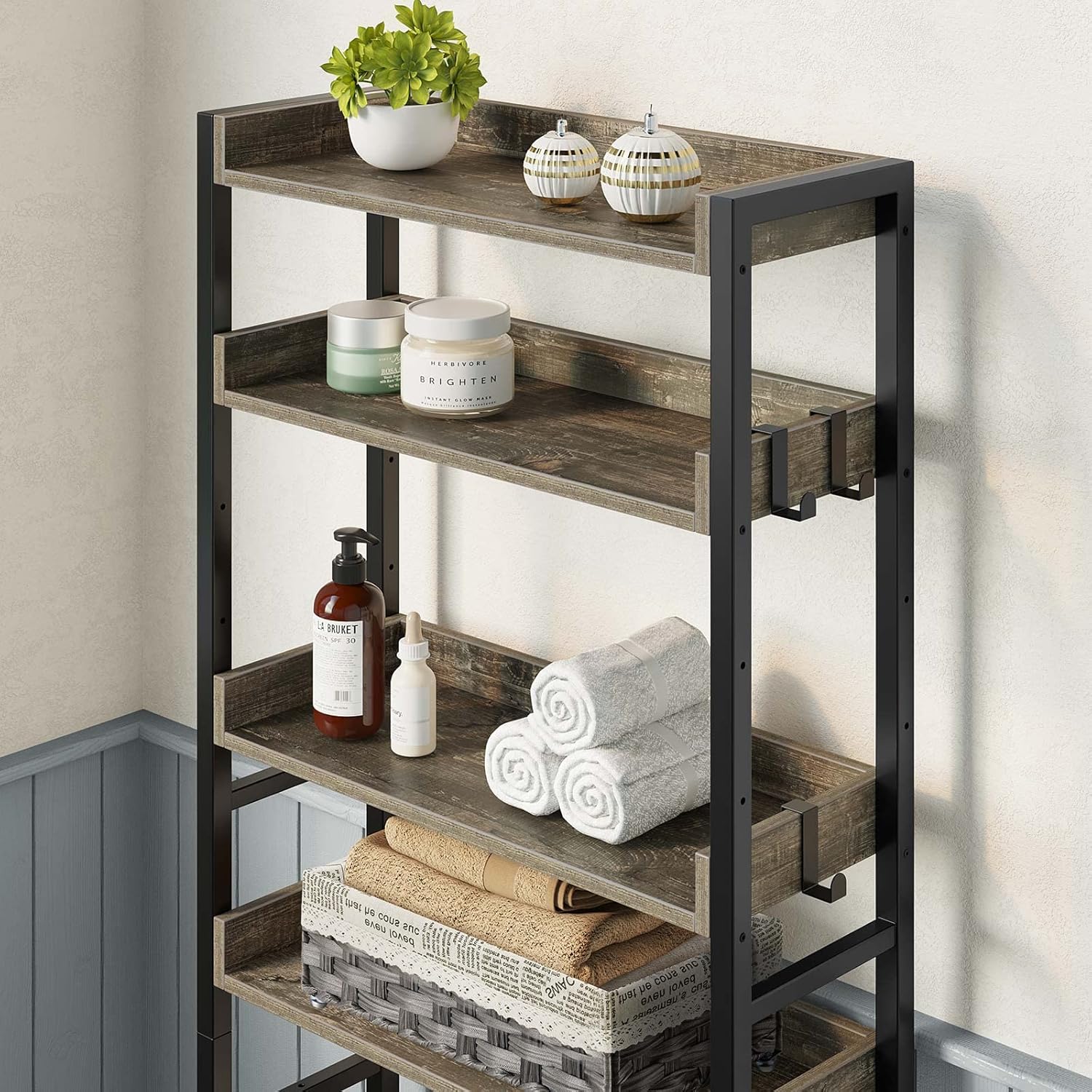 Rolanstar Estante de almacenamiento sobre el inodoro, ahorro de espacio de baño de 4 niveles con estantes ajustables, organizador de baño para baño,