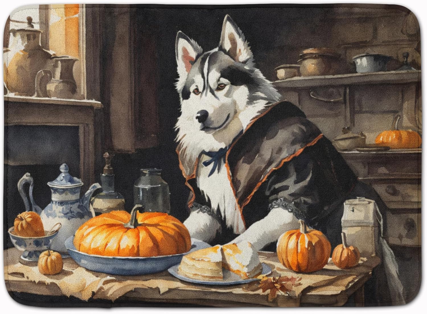 Caroline’s Treasures Siberian Husky Fall Kitchen Pumpkins Memory Foam Kitchen Mat Machine Washable Anti-Fatigue Mat Cushion Comfort Bath Mat or