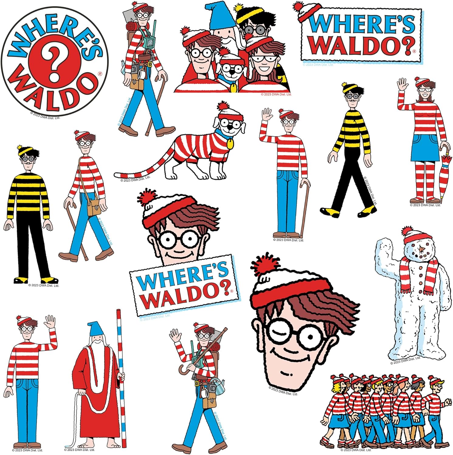 Where’s Waldo – Paquete variado de 50 calcomanías de vinilo grandes de lujo, para laptop, botella de agua, álbumes de recortes, tableta, monopatín,