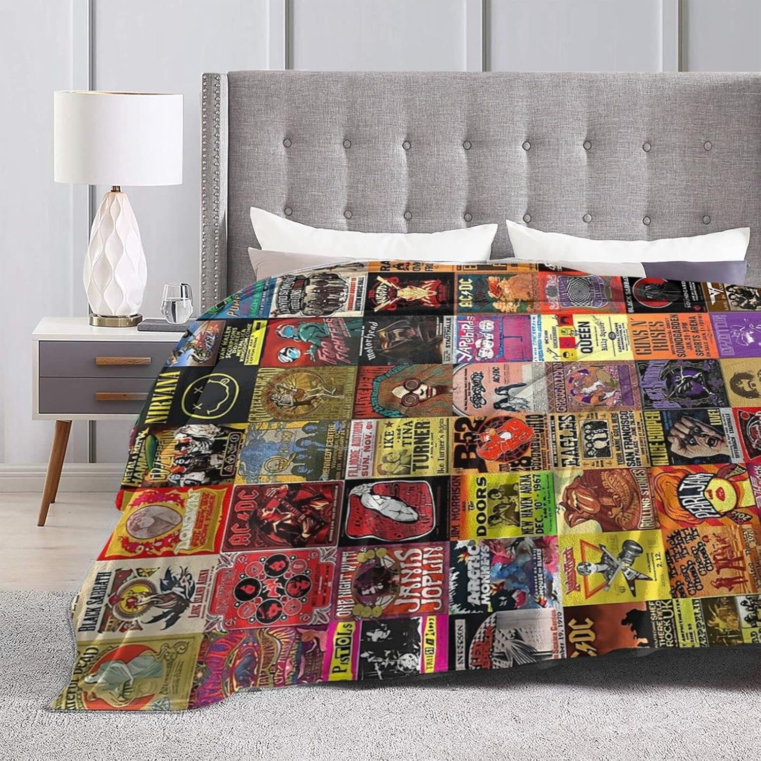 Manta de franela con collage de bandas de rock, ligera y acogedora, manta suave para sofá, apta para todas las estaciones, 80 x 60 pulgadas