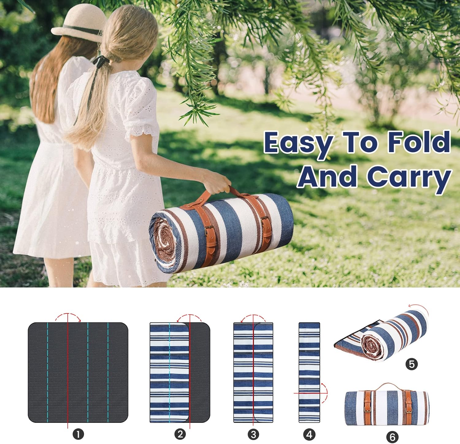 Manta de picnic de 80 x 80 pulgadas, extra grande, impermeable y plegable, manta de playa de 3 capas para 6 a 8 adultos, para campamento, parque,