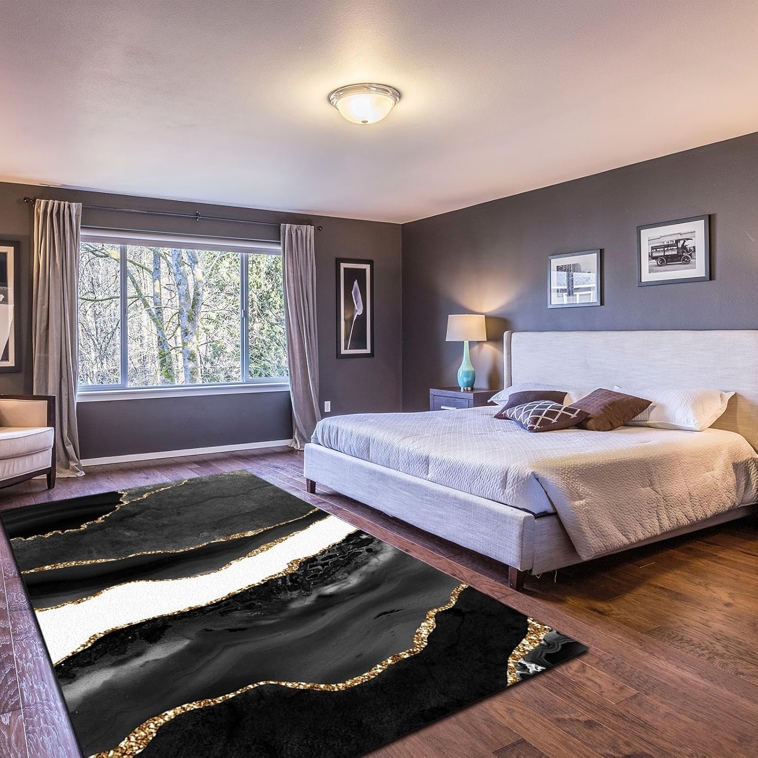Alfombra decorativa para sala de estar, con textura de mármol blanco y negro, 3 x 4 pies, alfombra de lujo ligera con rayas doradas, esponjosa,