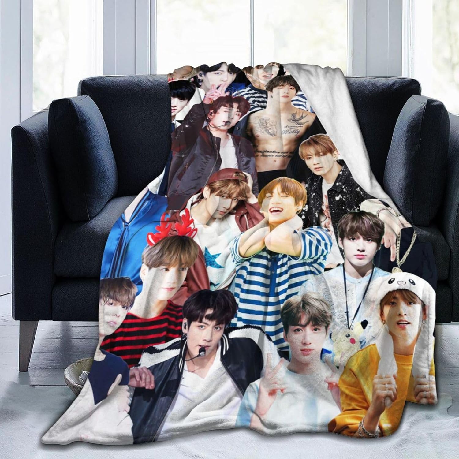 Jungkook – Manta suave y cómoda de lana polar para sofá, oficina, coche, camping, yoga, viajes, decoración del hogar, acogedora manta de playa de