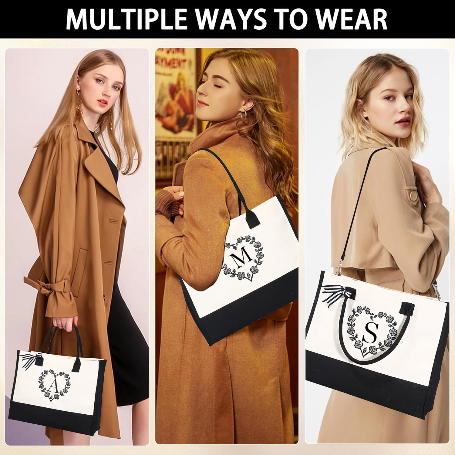 Regalos para mujeres  Bolsa de lona con iniciales para la playa y bolsa de maquillaje, regalos de cumpleaños, regalos de graduación para ella