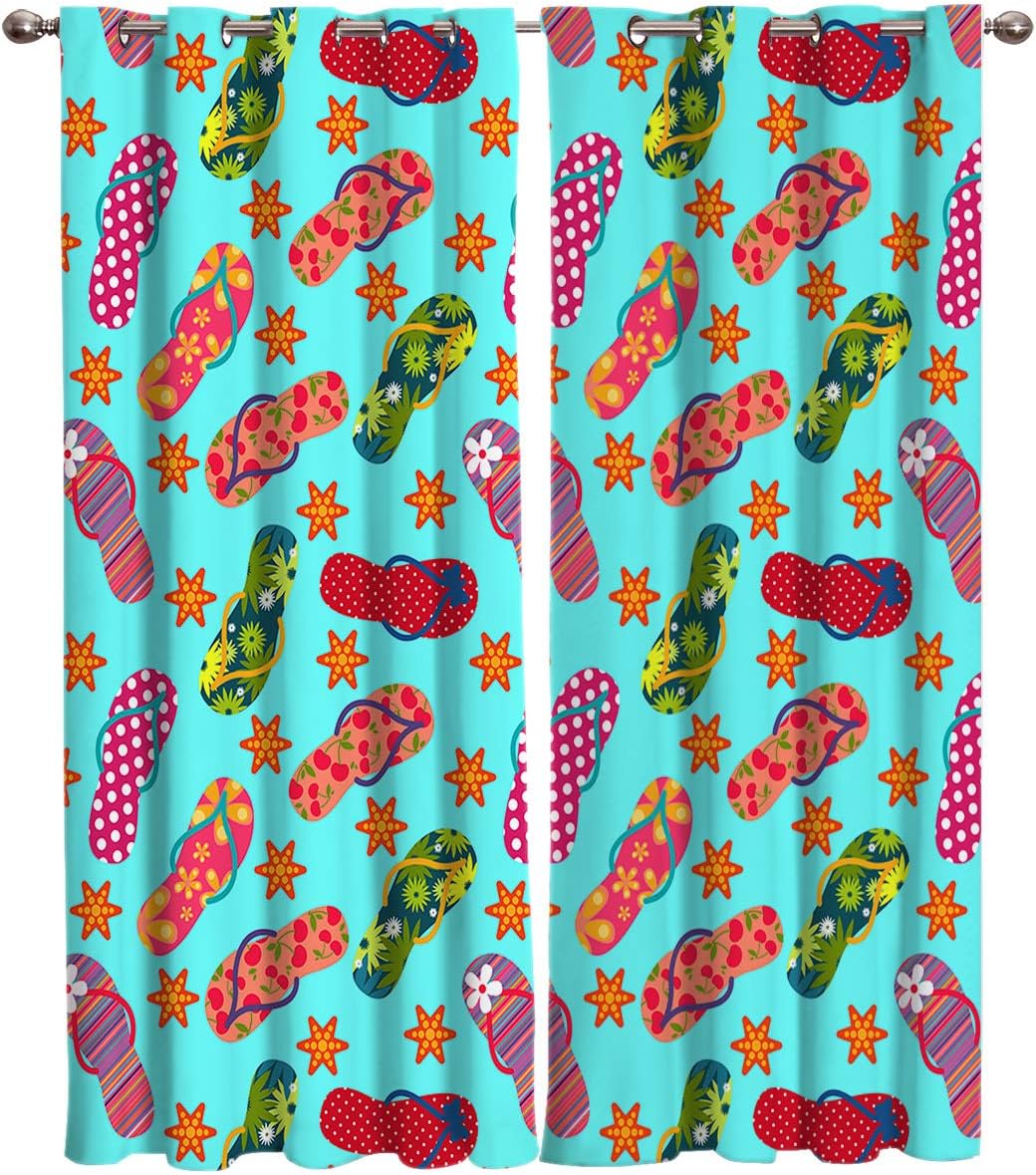 Blackout Curtains Thermal Insulated Colored Slippers Colorful Summer Clip Art Solid Pattern Metal Grommet Elegant Room Drapes Window Curtain for