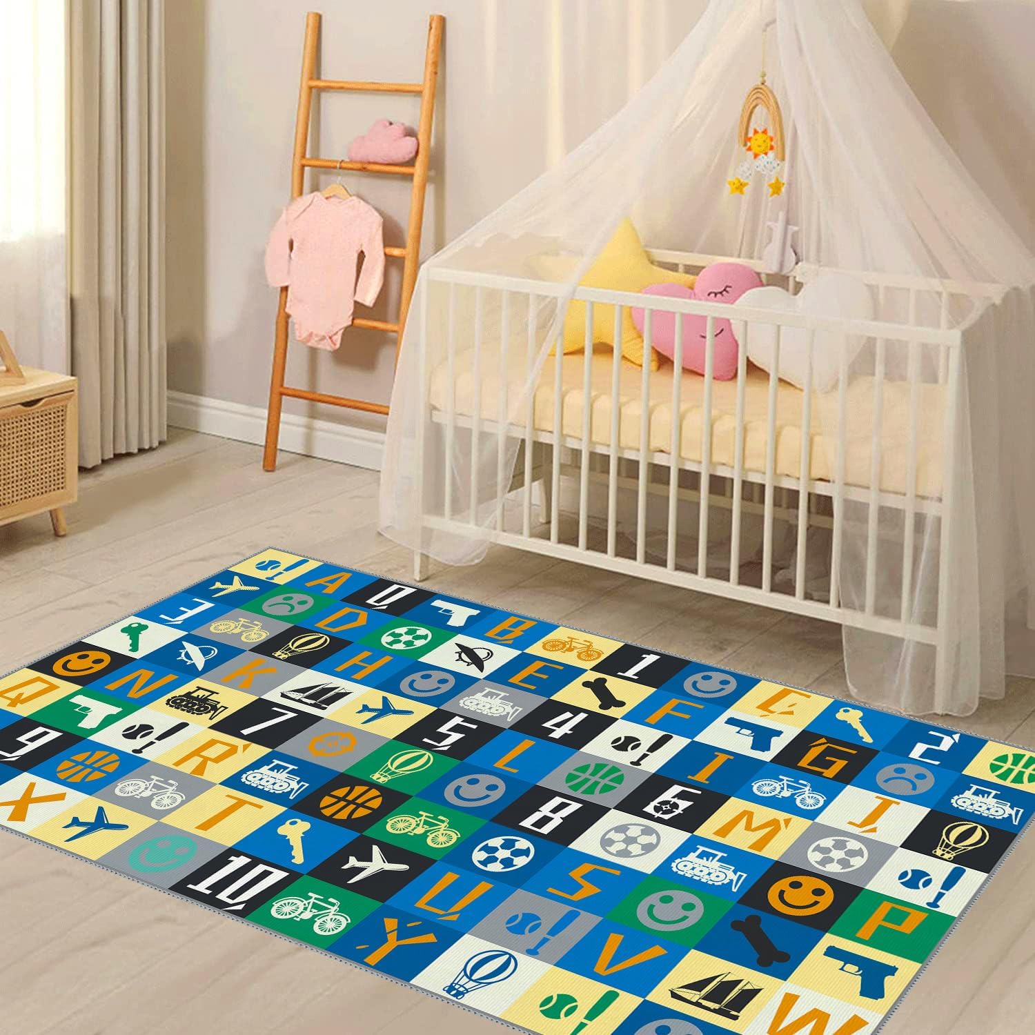 Blue Kids ABC – Alfombra educativa con diseño de números ABC para sala de juegos, habitación de niños, habitación de niños, habitación de bebé, 2