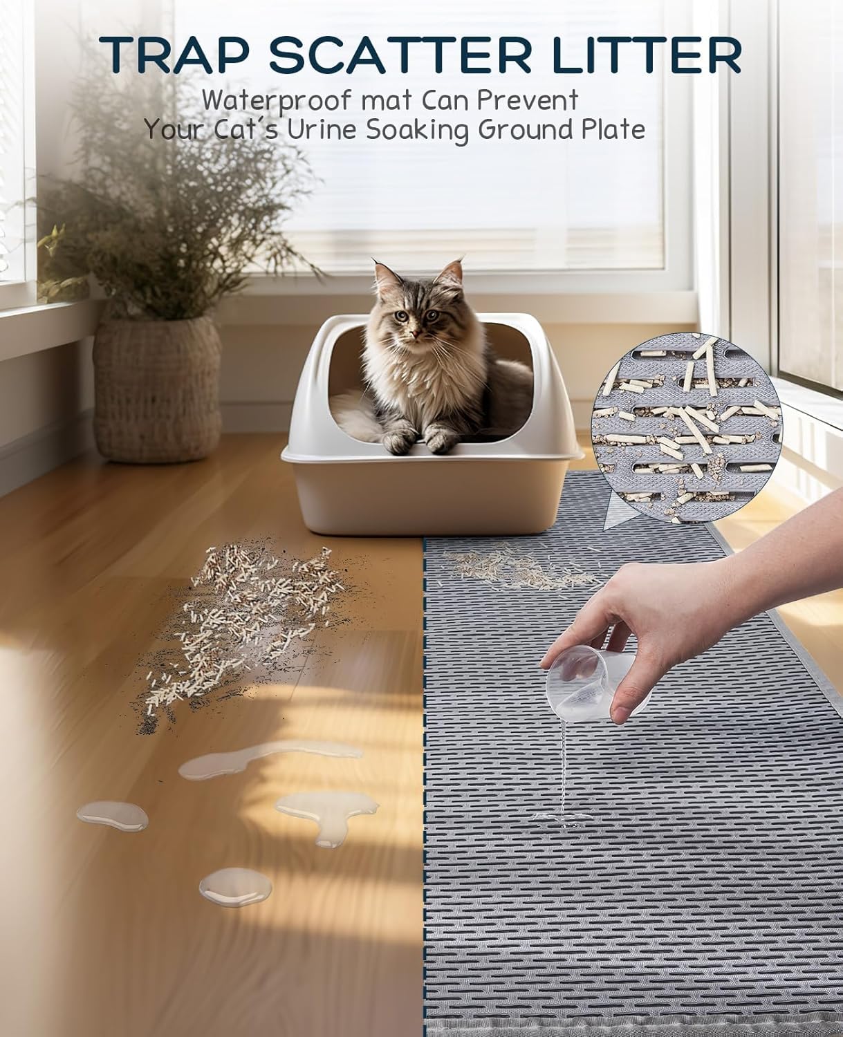 BurgeonNest Tapete de arena para gatos de 45 x 32 pulgadas, diseño de velcro, lavable extra grande XL, tapete para atrapar arena para gatitos,