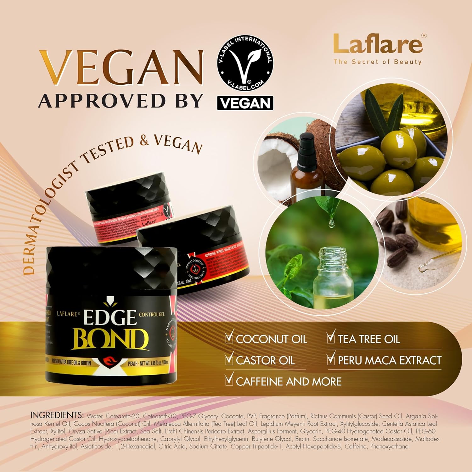 Laflare Control de bordes para cabello negro, cabello natural y cabello rizado. Gel de peinado ecológico tamaño de viaje 0.8 fl oz, cera de borde