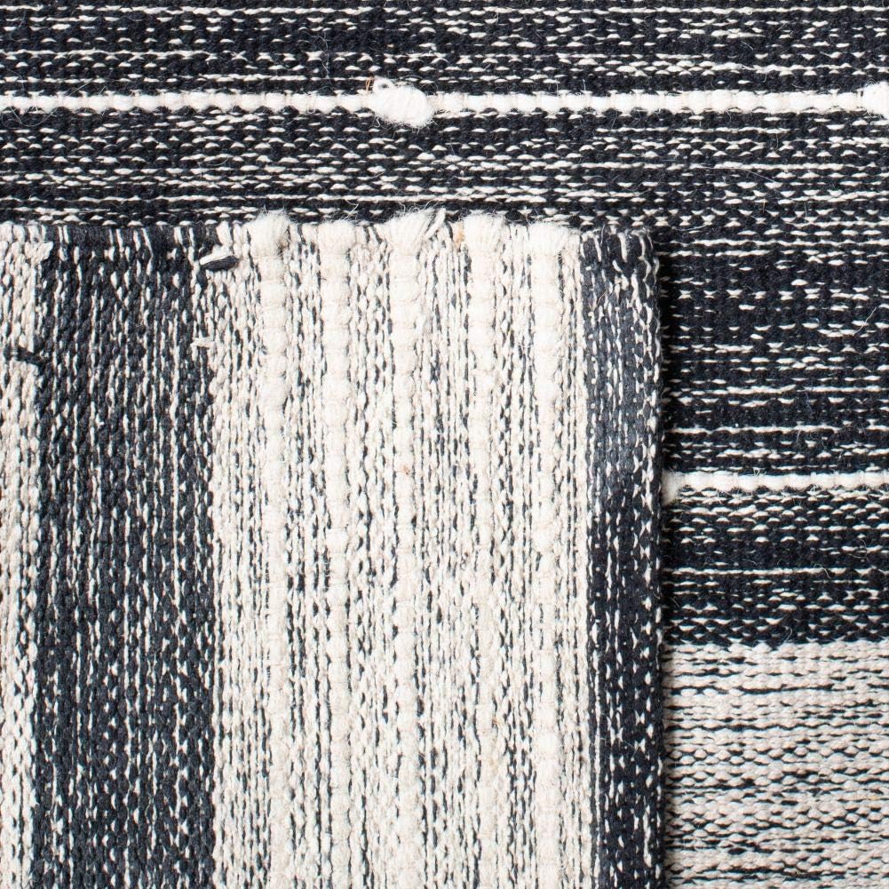 SAFAVIEH Striped Kilim Collection STK509Z – Alfombra de algodón de tejido plano hecho a mano de 4 x 6 pies, color negromarfil