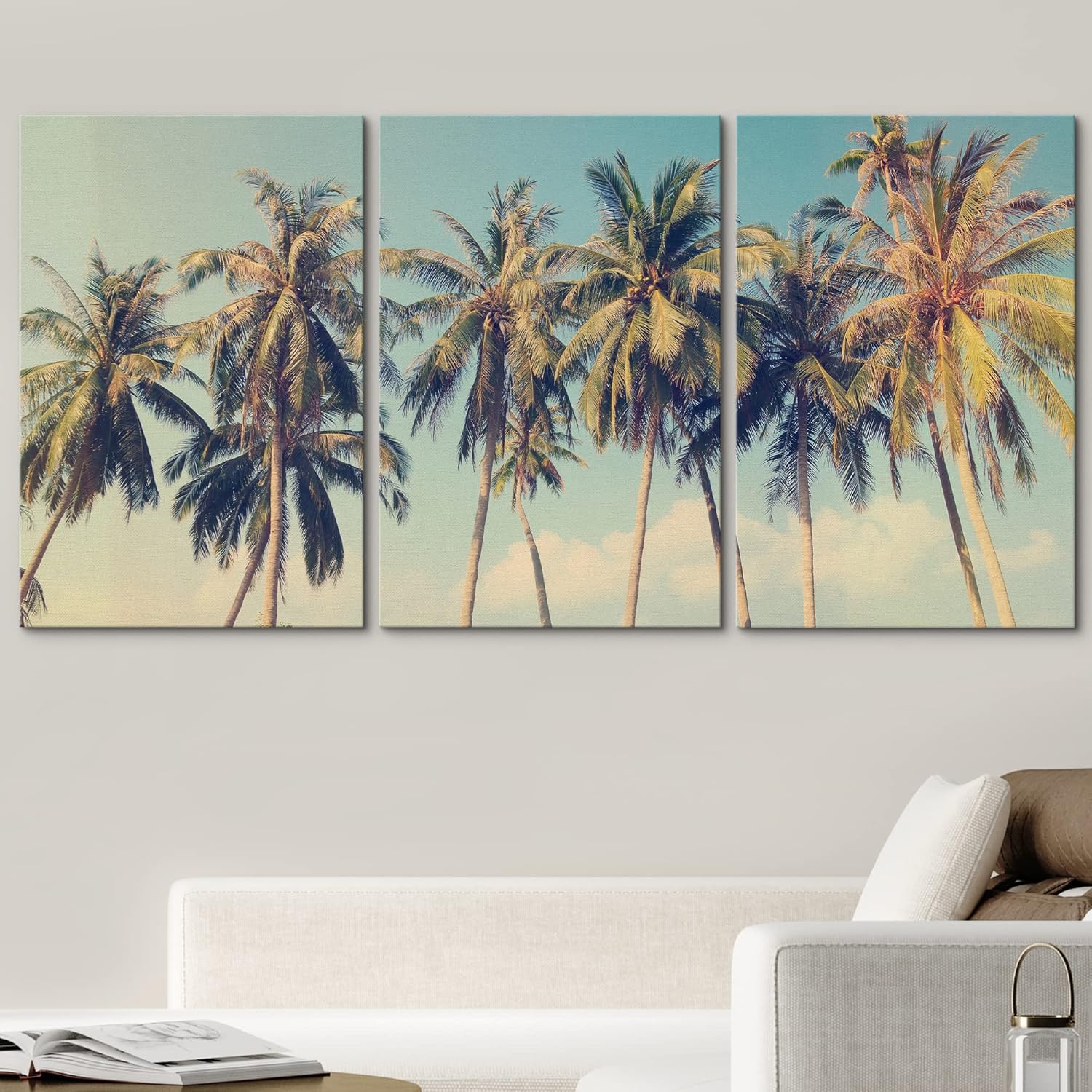 Lienzo de 3 piezas, arte contemporáneo, decoración de pared moderna, cascada y flores