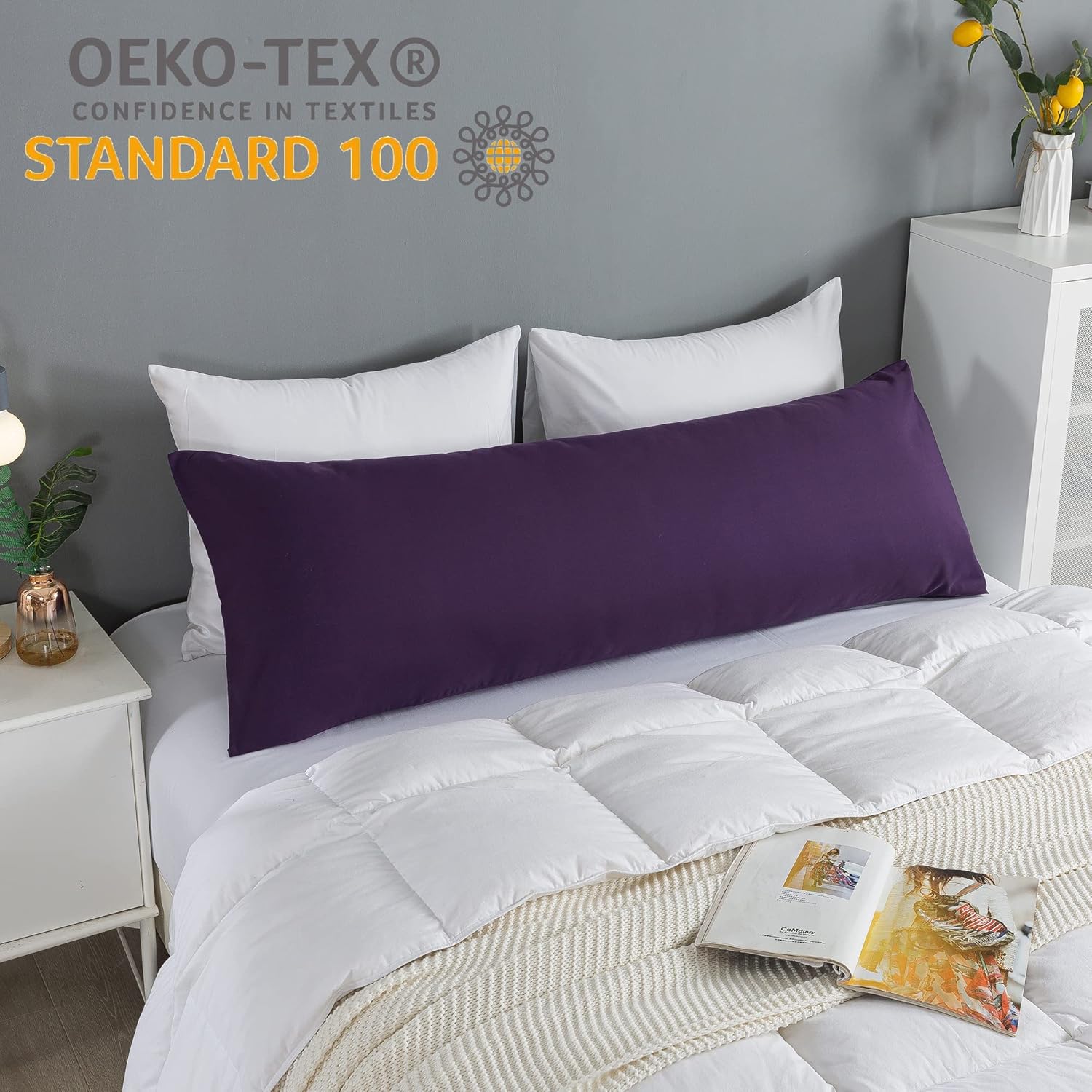 ELNIDO QUEEN Almohada corporal con funda de almohada, almohada de cama larga suave para adultos, relleno de almohada de cuerpo completo transpirable