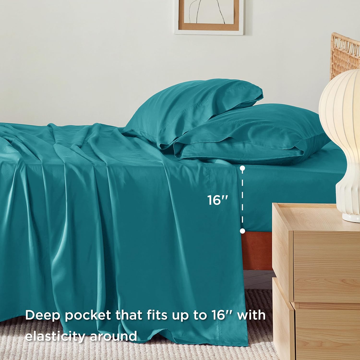 Bedsure Sábanas tamaño Queen, rayón derivado del bambú, juego de sábanas refrescantes tamaño Queen, bolsillo profundo de hasta 16 pulgadas, sábanas