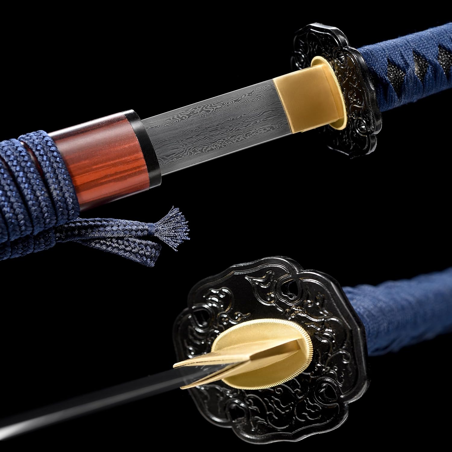 Wakizashi Espada recta Damasco doblado acero hecho a mano, espada samurái hecha a mano, espada de espiga completa, afilada