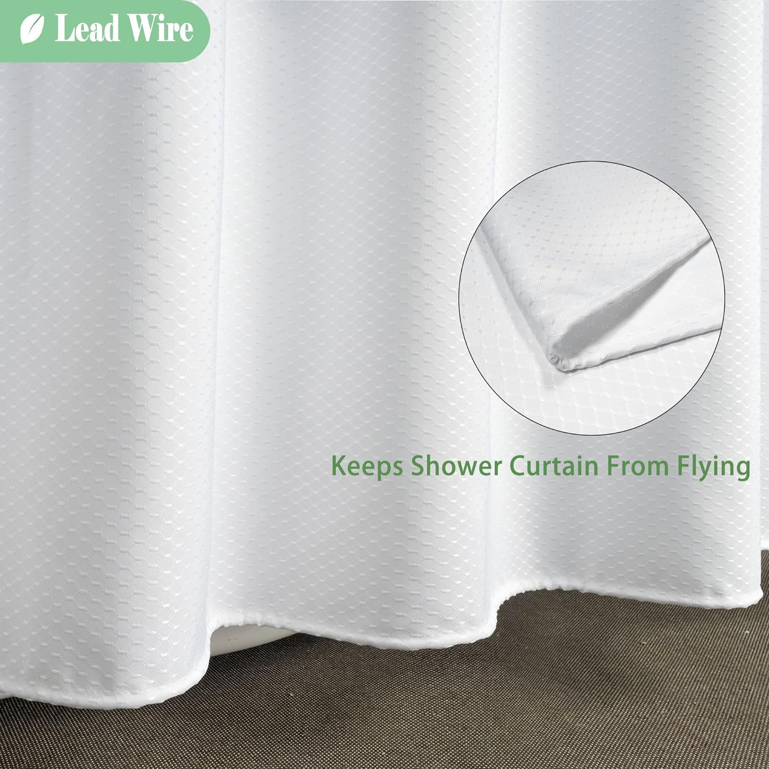 UFRIDAY Cortina de ducha de tela de punto gofre con pantalla de malla filtrante de luz, cortinas de baño blancas de hotel, 71 x 74 pulgadas
