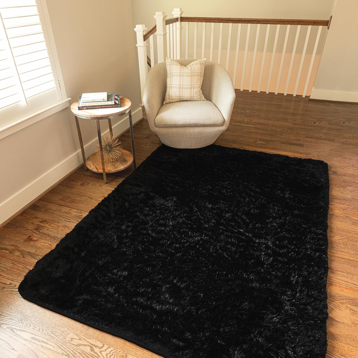 Ophanie Alfombra negra de 5 x 7 pies para sala de estar, alfombra mullida y peluda, alfombras para dormitorio, felpa suave, grande, decoración del