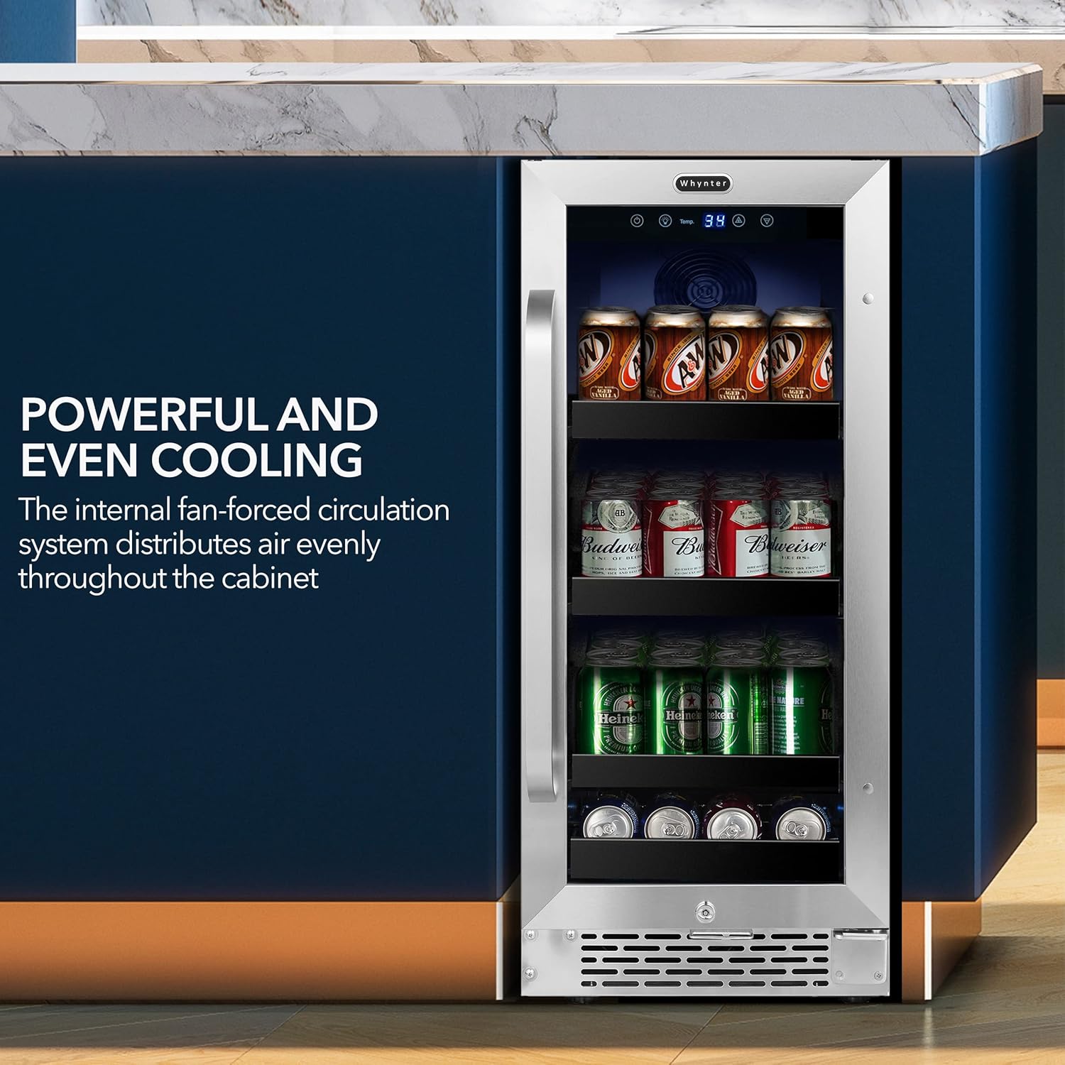 Whynter BBR-838SB Refrigerador de bebidas y refrigerador integrado de 15 pulgadas con vidrio, cerradura, puerta reversible, control digital y filtro