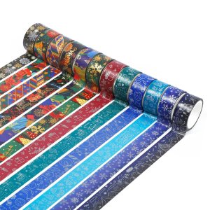 12 rollos de cinta washi de Navidad, juego de cinta washi navideña de 16.4 ft16.4 pies, calcomanías de cinta washi de lámina dorada de invierno de 12 rollos de cinta washi de Navidad, juego de cinta washi navideña de 16.4 ft16.4 pies, calcomanías de cinta washi de lámina dorada de invierno de