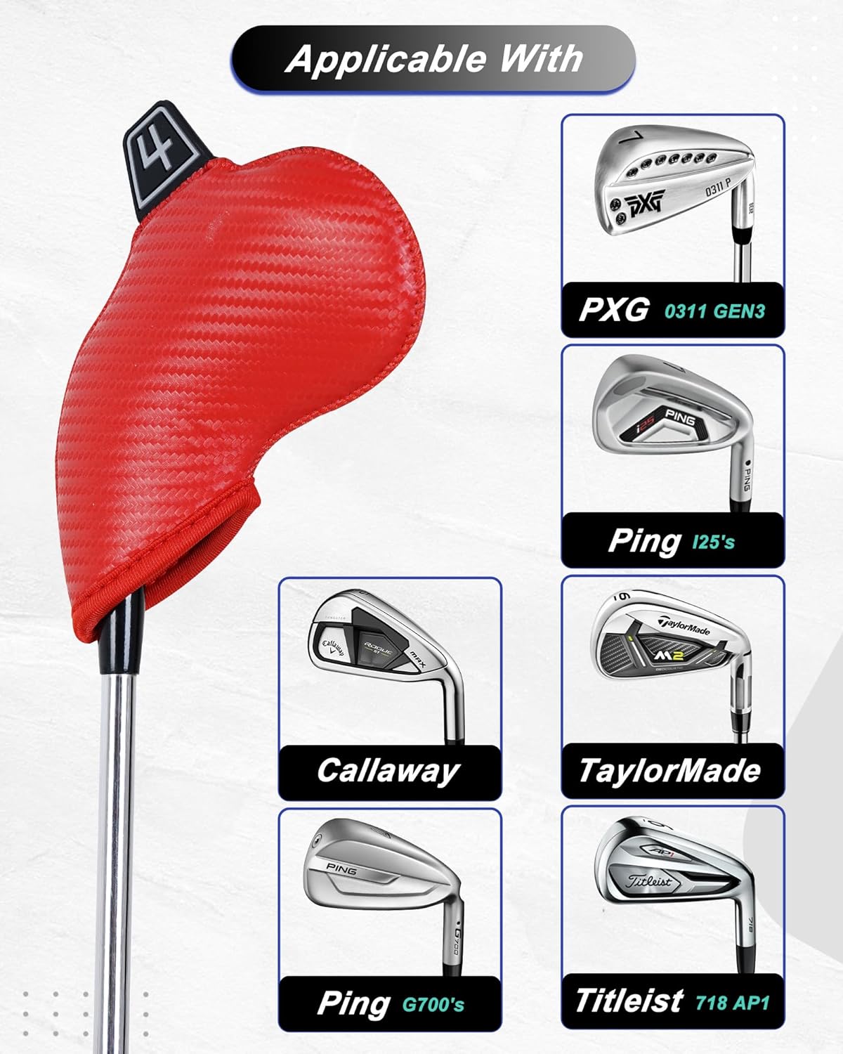 Iron Golf Head Club Set,10pcs Golf Iron Covers, Black Leather Headcover Wedge Covers for Callaway Taylormade Ping Cobra RH and LH Etc