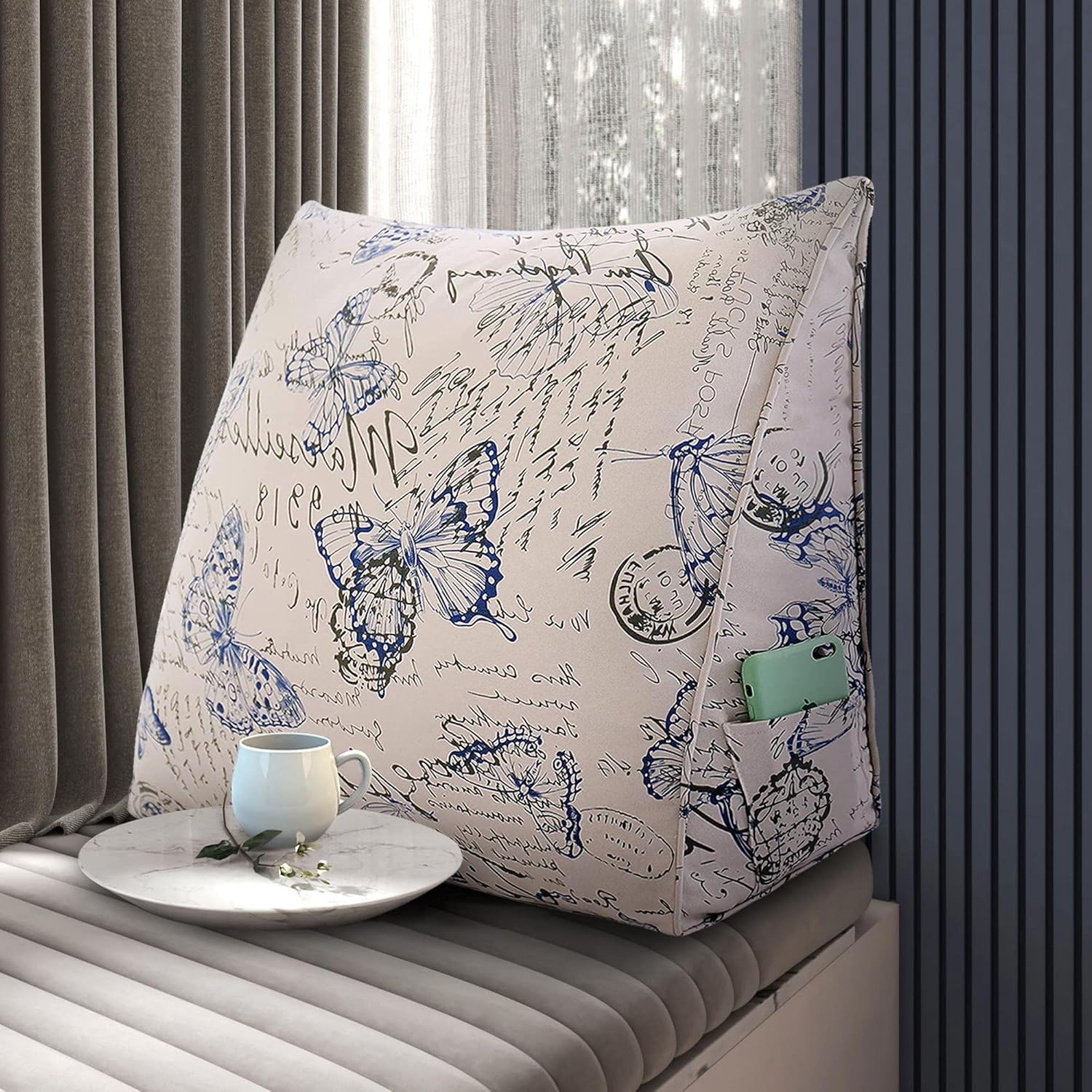 YXCSELL Almohada de cuña para respaldo, almohada de almohada con estampado, almohada de lectura triangular pequeña para sentarse en la cama, soporte