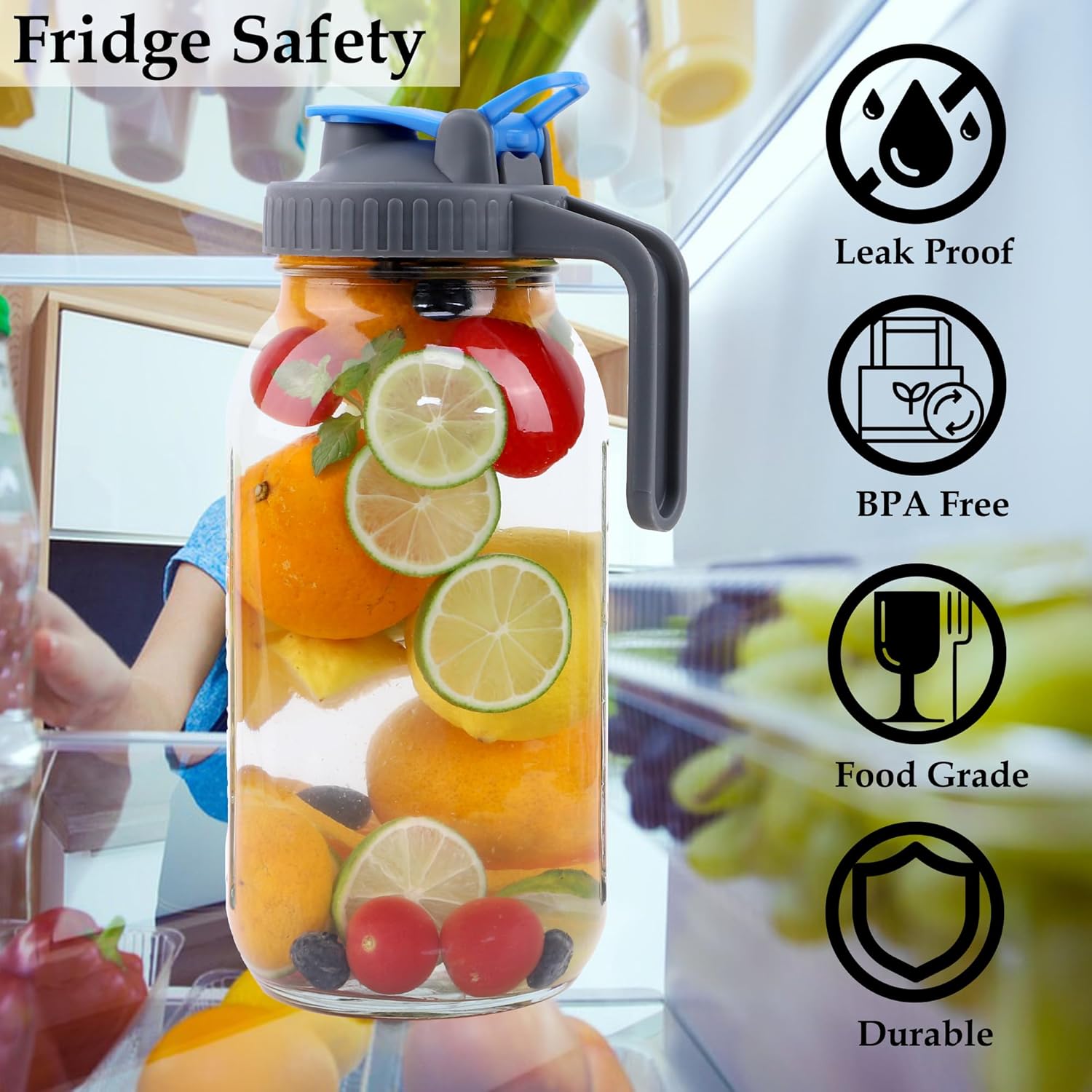 Jarra de vidrio con tapa abatible para café frío, té helado, leche, jugo, limonada