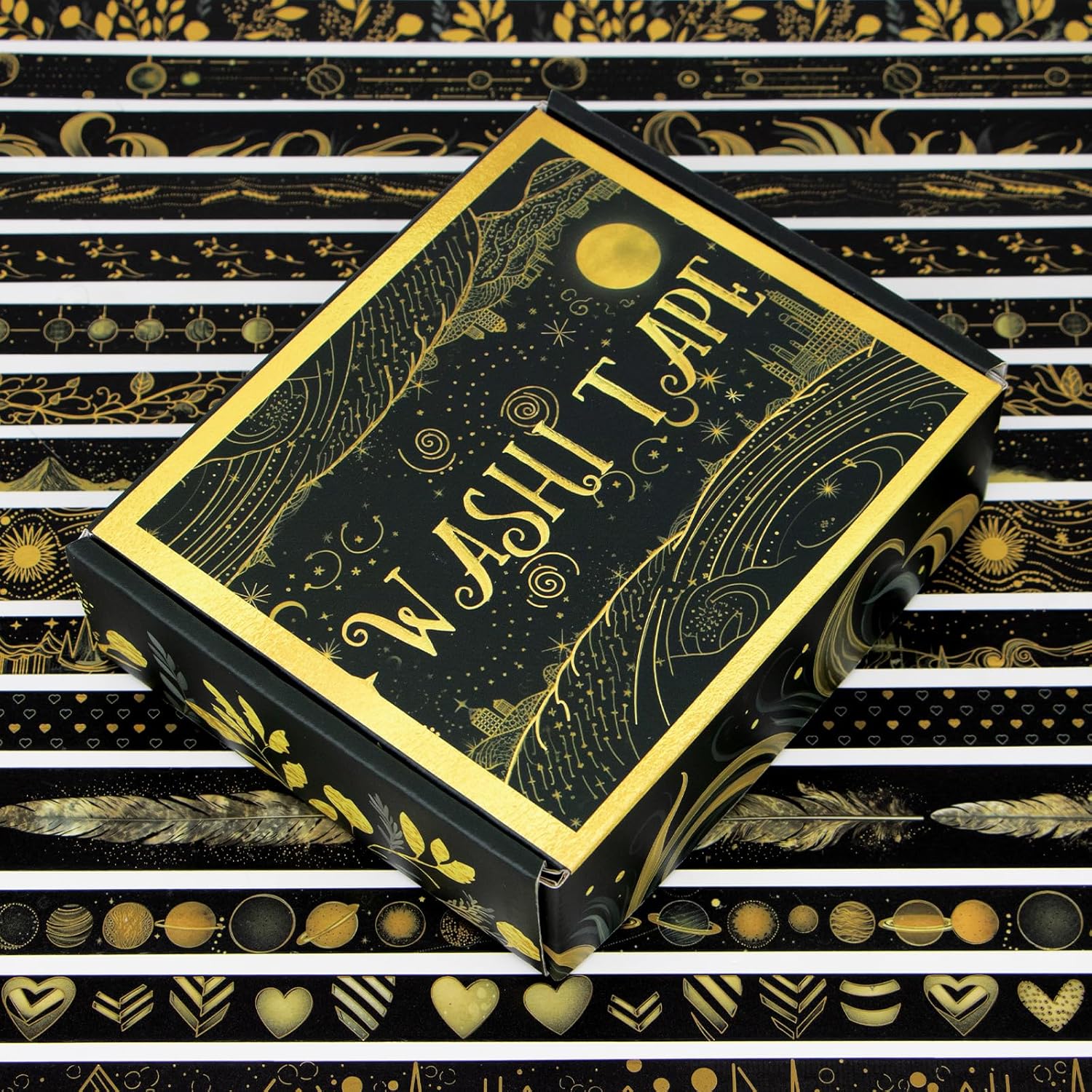 Juego de cinta washi negra, 27 rollos de cinta adhesiva decorativa de lámina dorada negra para diario de viñetas, suministros de álbumes de