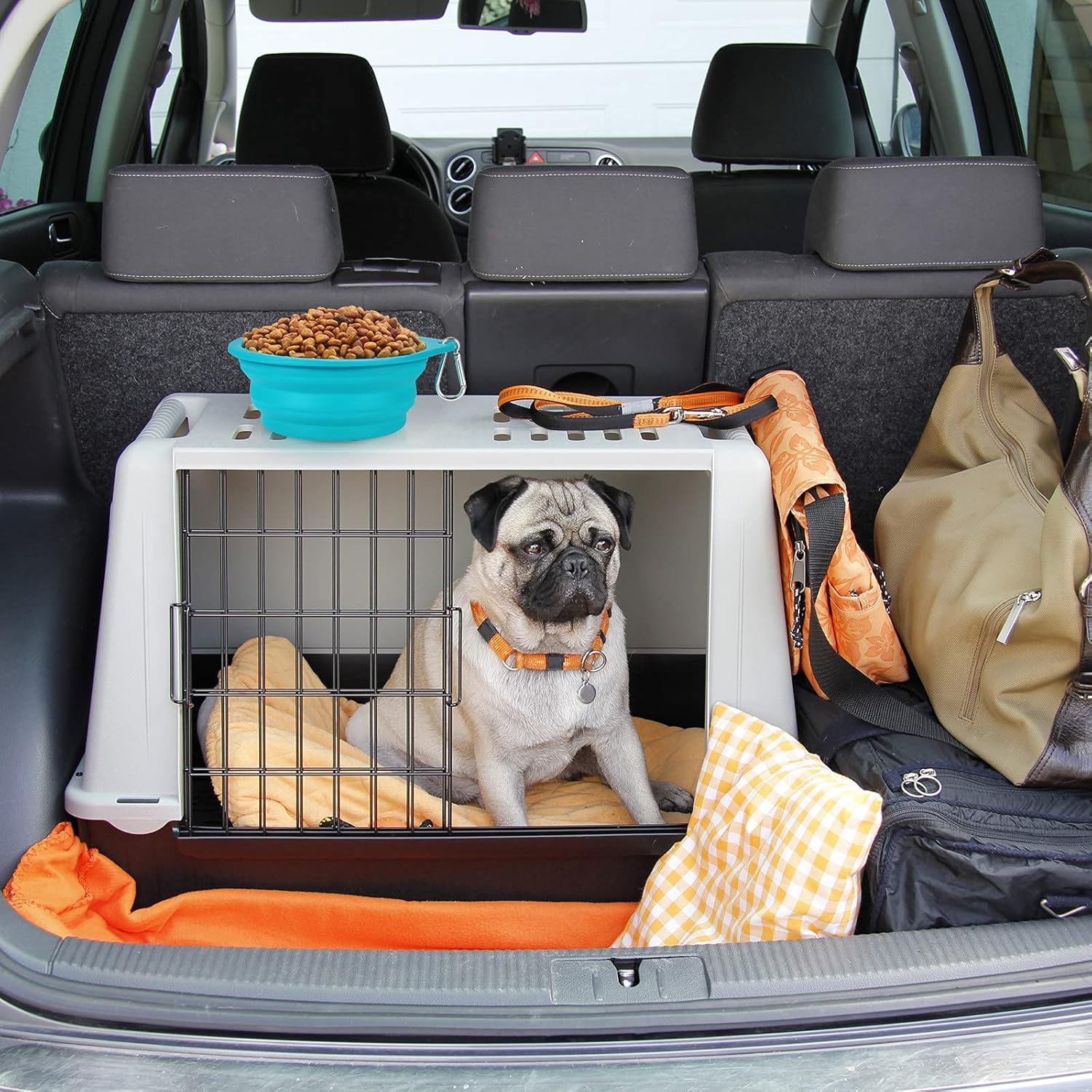 SLSON Juego de 2 cuencos plegables para perros, cuencos de viaje integrados sin borde de plástico, cuencos de alimentación para mascotas para