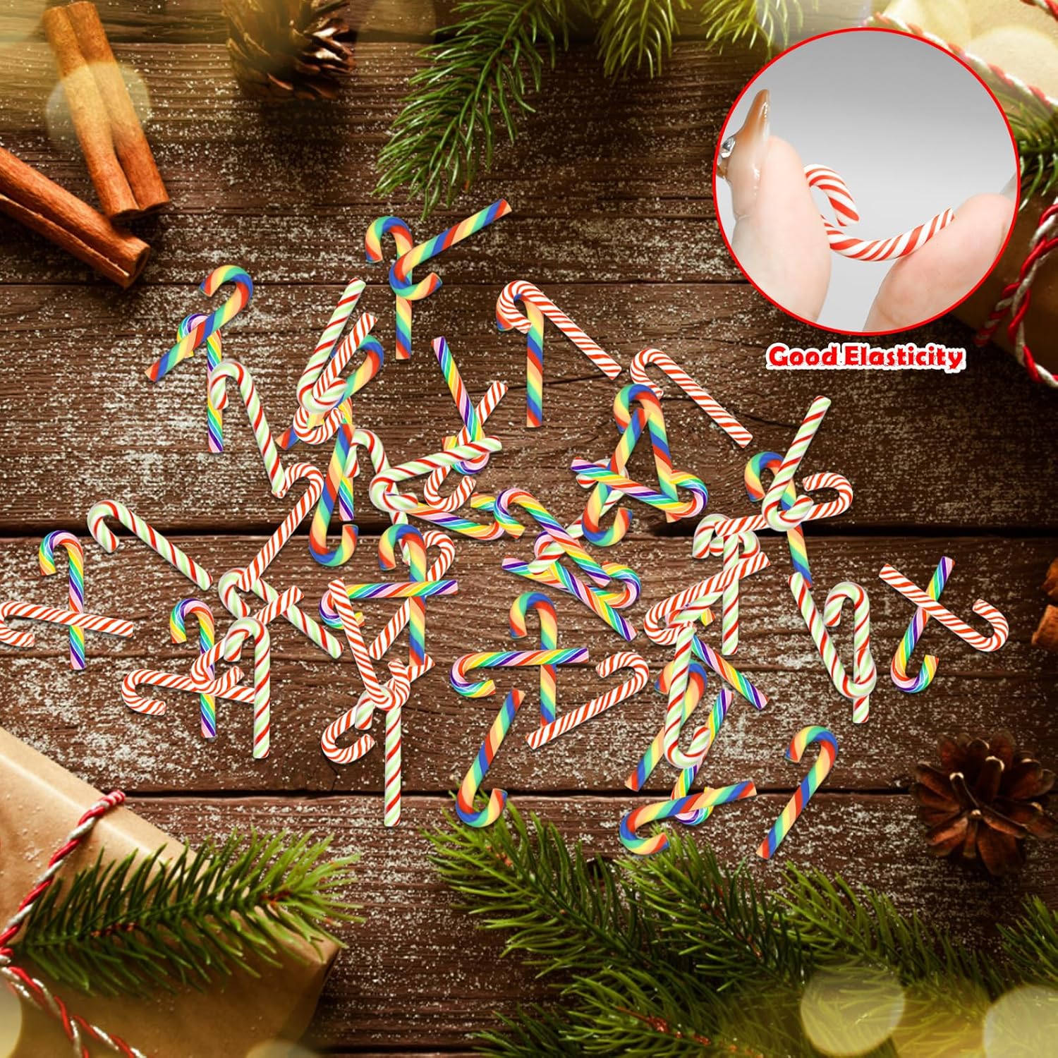 60 bastones de caramelo de Navidad, mini bastones de caramelo falsos, sin agujeros, cuentas de bastón de caramelo para manualidades de Navidad,