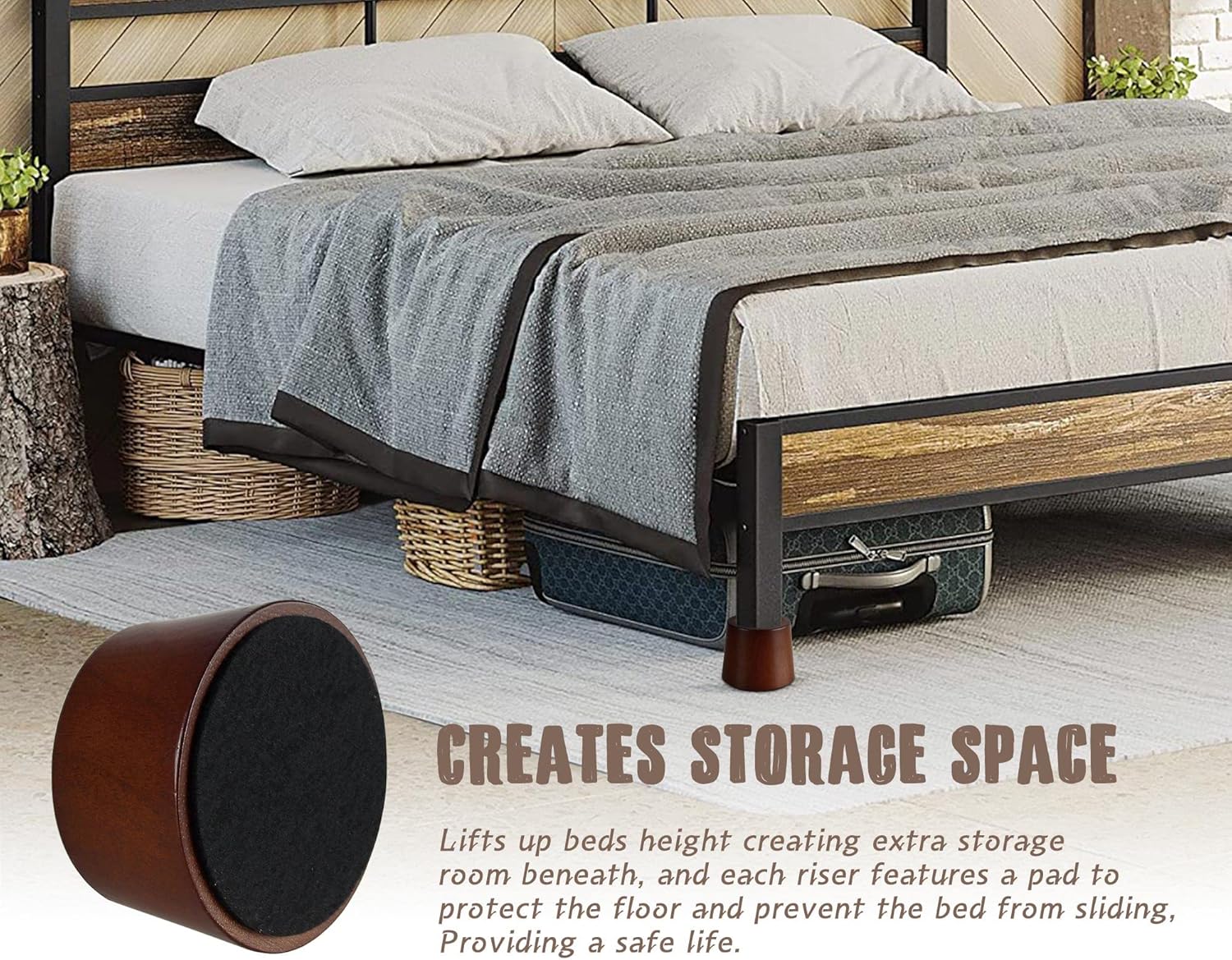 Bloques elevadores de madera para muebles de cama, juego de 4 elevadores de cama de 3 pulgadas, elevadores redondos de madera maciza resistentes que