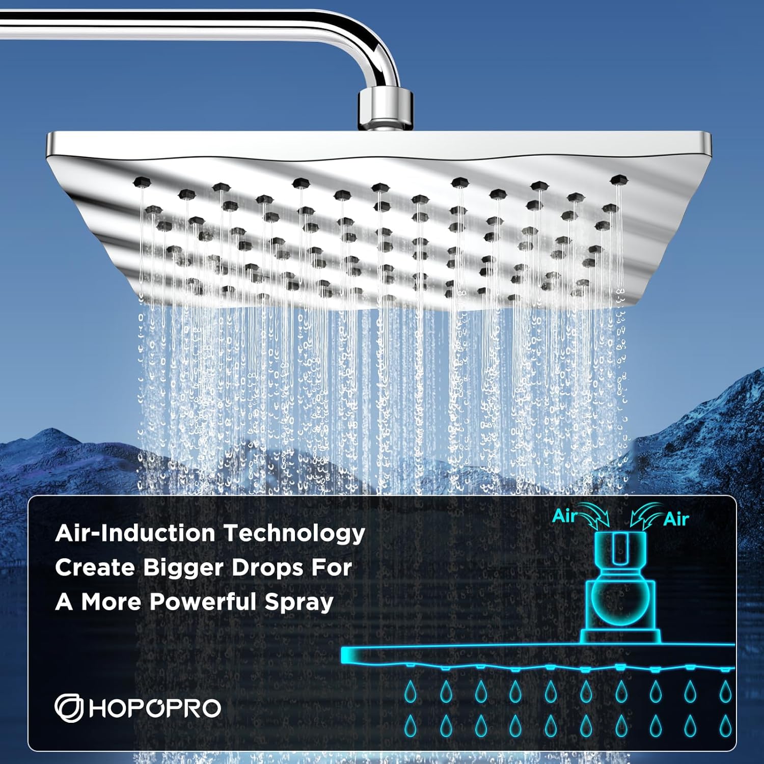 HOPOPRO Cabezal de ducha de lluvia cuadrado de 9 pulgadas, cabezal de ducha grande de lluvia fijo de alta presión para experiencia de ducha de lujo,