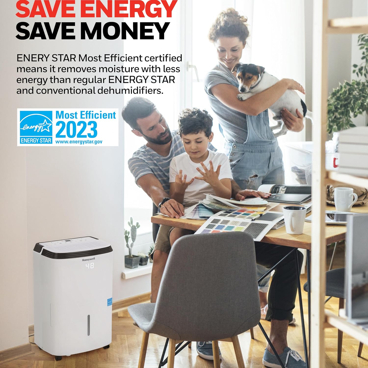 Honeywell Deshumidificador inteligente Energy Star de 4000 pies cuadrados para sótanos domésticos y habitaciones grandes, con WiFi, control de voz