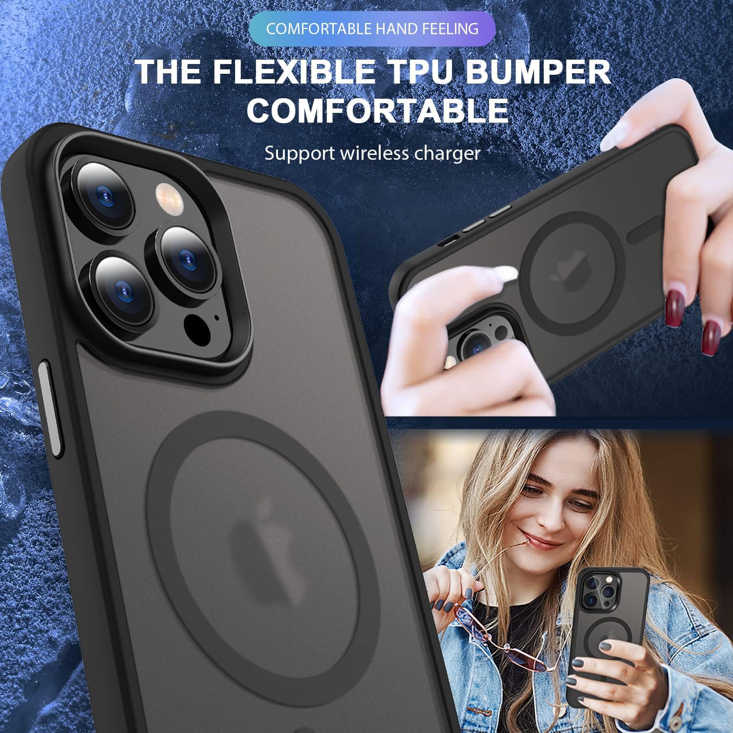 SKYE1NY Funda magnética para iPhone 13 Pro Max, probada en caídas de grado mil, compatible con magnética, a prueba de golpes, translúcida, delgada,