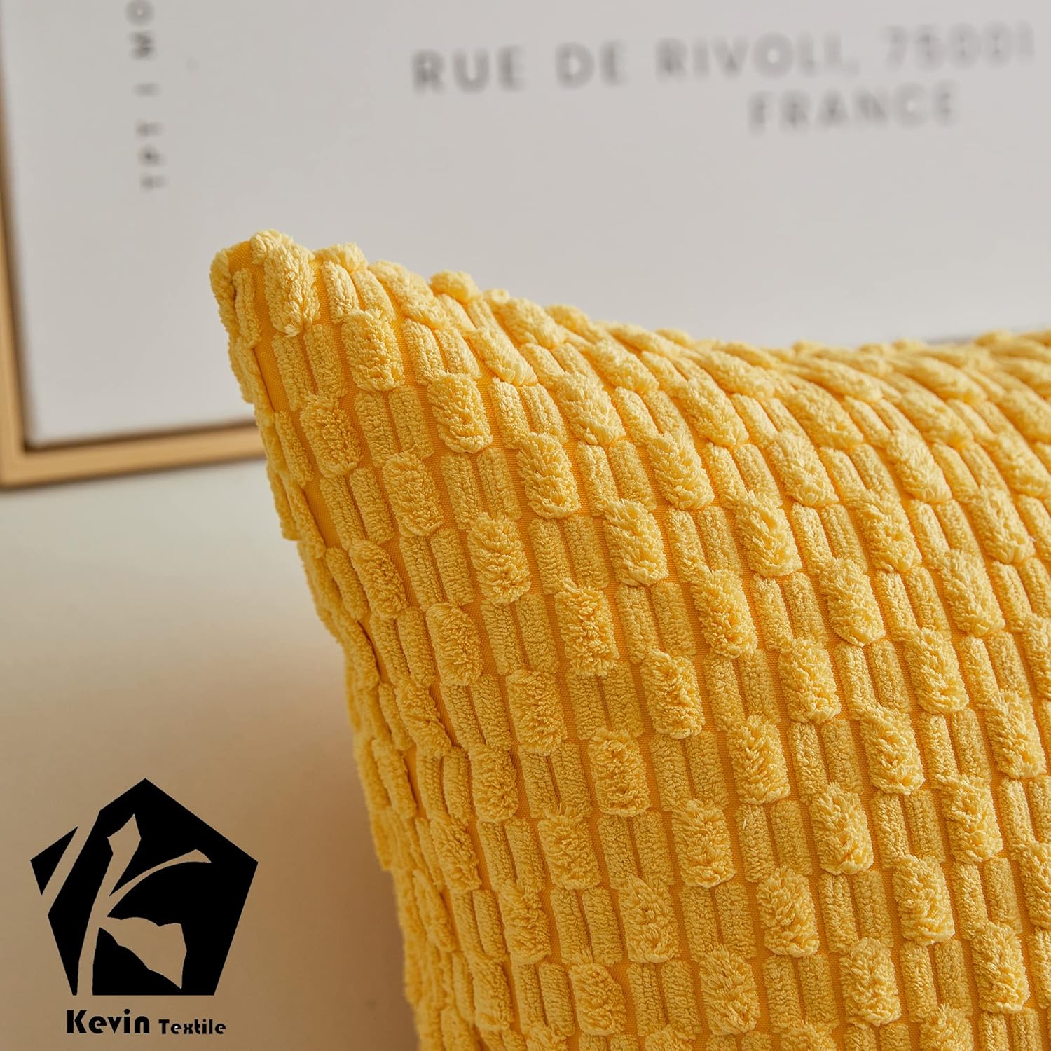 Kevin Textile – Juego de 2 fundas decorativas cuadradas para cojines, pana suave, moderno estilo campestre bohemio a rayas, decorar hogar, sofá,