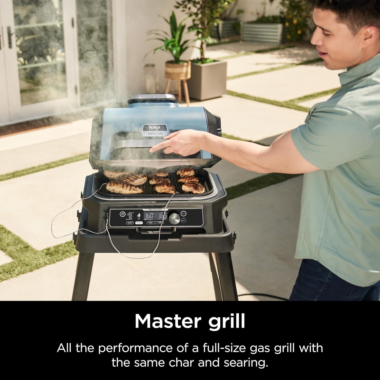 Ninja OG951 Woodfire Pro Connect Premium XL – Parrilla y ahumador para exteriores, Bluetooth, habilitado para aplicaciones, parrilla principal 7 en